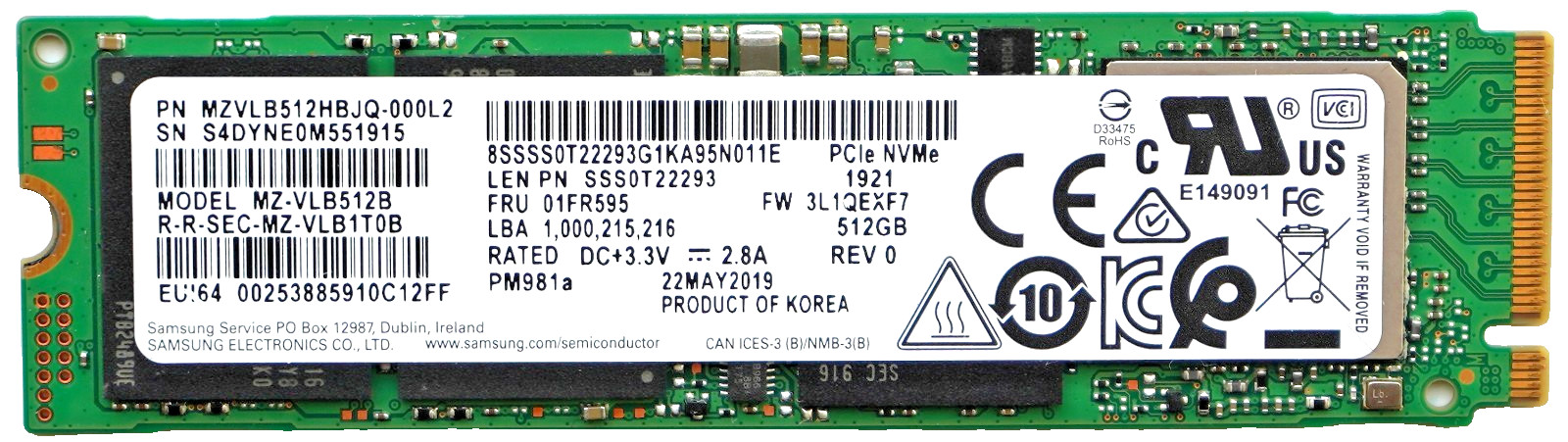 MZVLB512HBJQ-000L2 For Samsung PM981a 512GB M.2 2280 PCIe NVMe Internal SSD