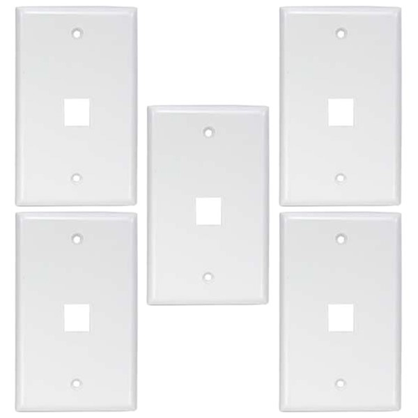 5 Pcs 1-Gang 1 Port Hole Keystone Wall Plate Jack Snap In Insert Faceplate White