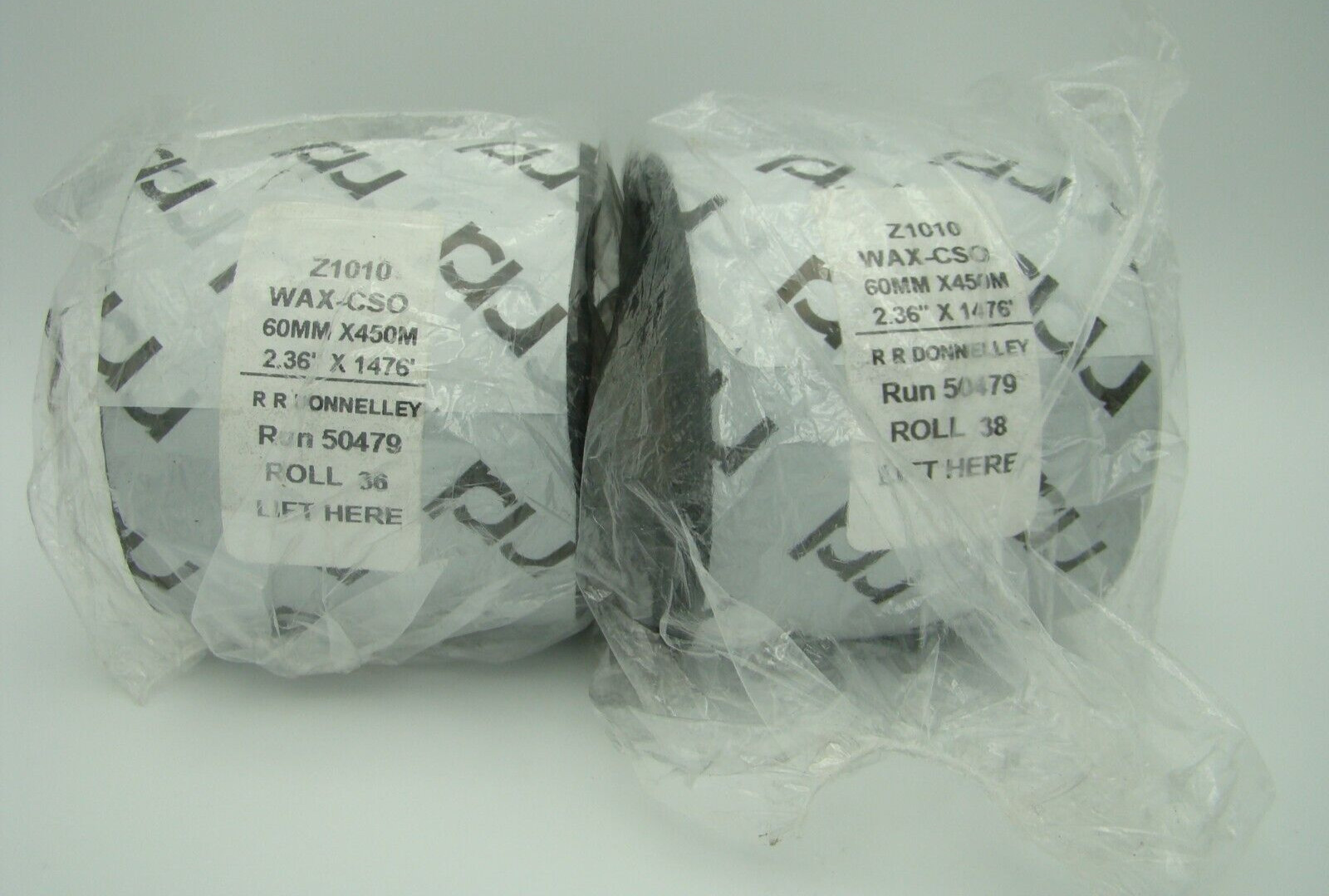Z1010 Wax-CSO 60mm X 450 M Ribbon RR Donnelley Lot of 2 Rolls *NEW*