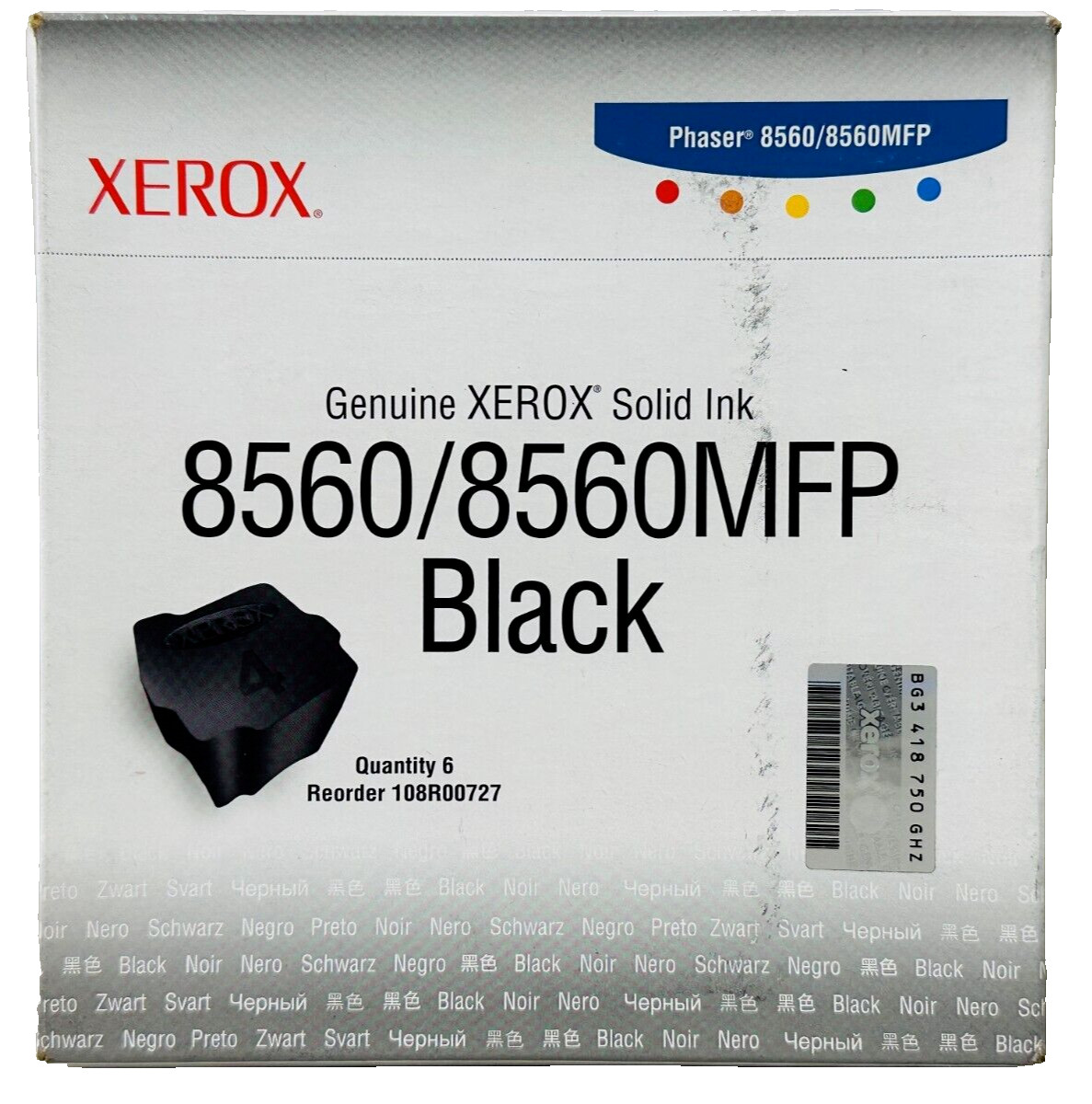 New Genuine Xerox 8560 8560 Black Solid 108R00727 Ink Cartridges Box