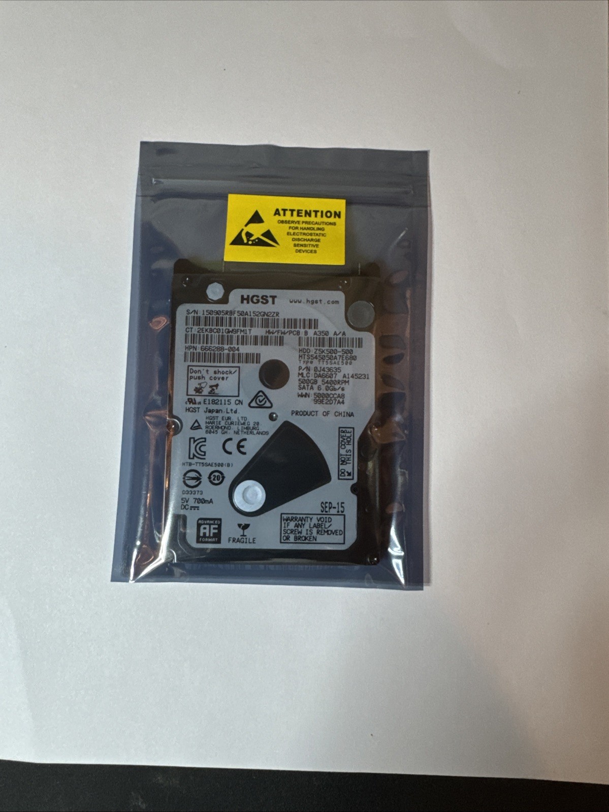 HGST 500GB 5400RPM Hard Drive SATA HTS545050A7E680 (666288-004)