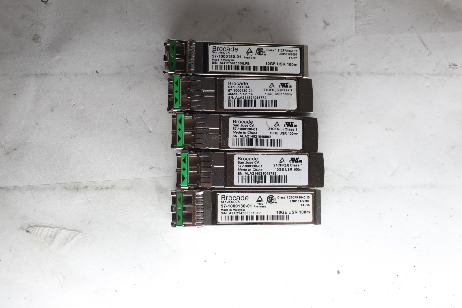 Lot of*5 Brocade 57-1000130-01 10GB SFP+ 10GE USR 100m Optical Transceiver