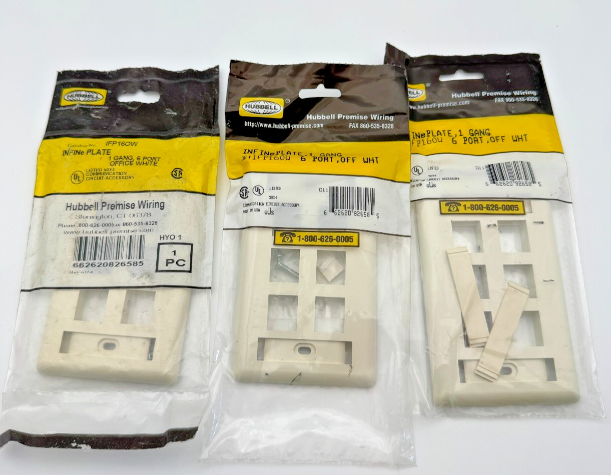 Hubbell Keyone Wall Plate 1 Gang 6 Port Office White IFP160W  (Lot of 3)   1414