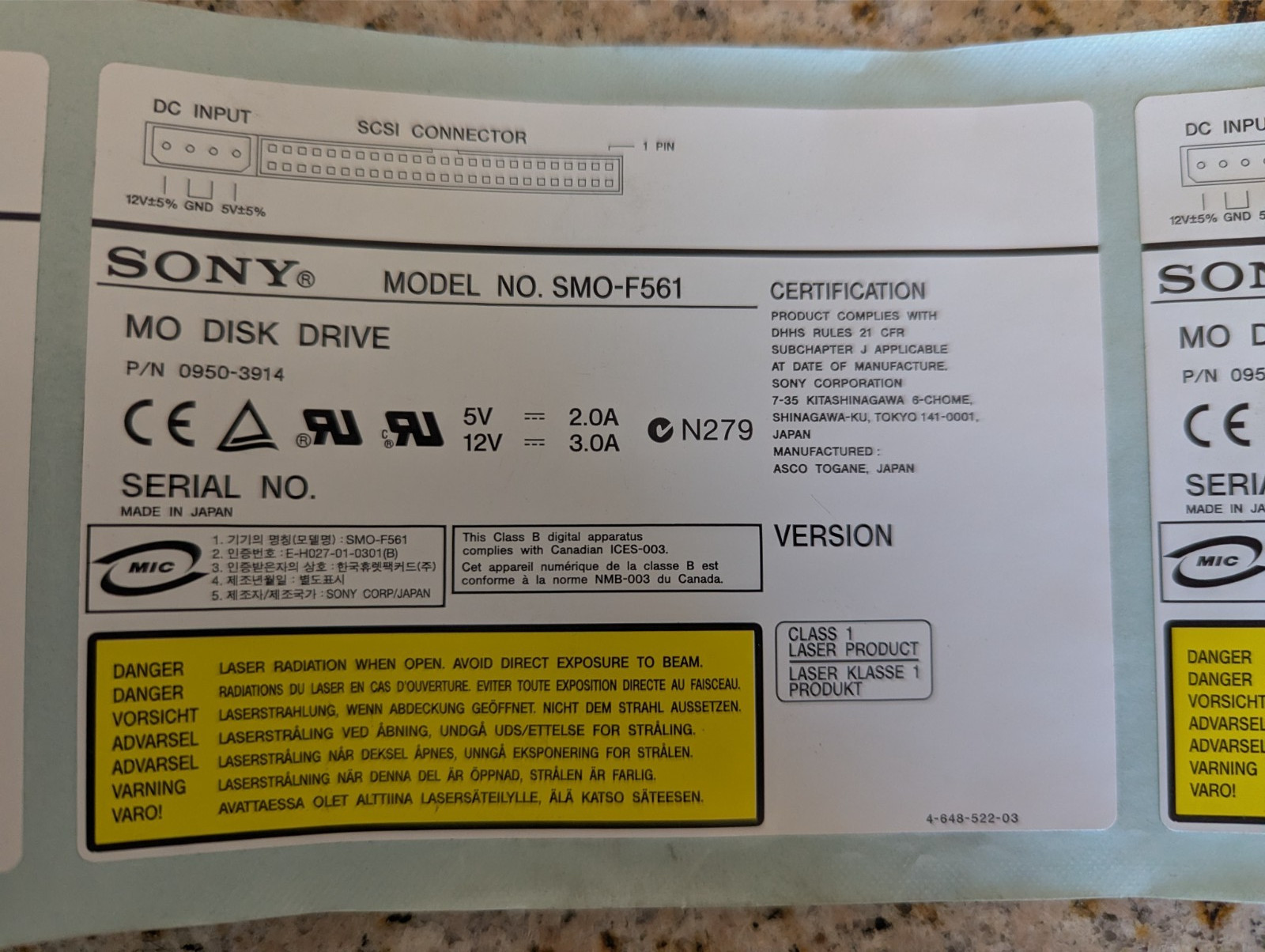 SONY SMO-F561 9.1GB Manufacturer Label only