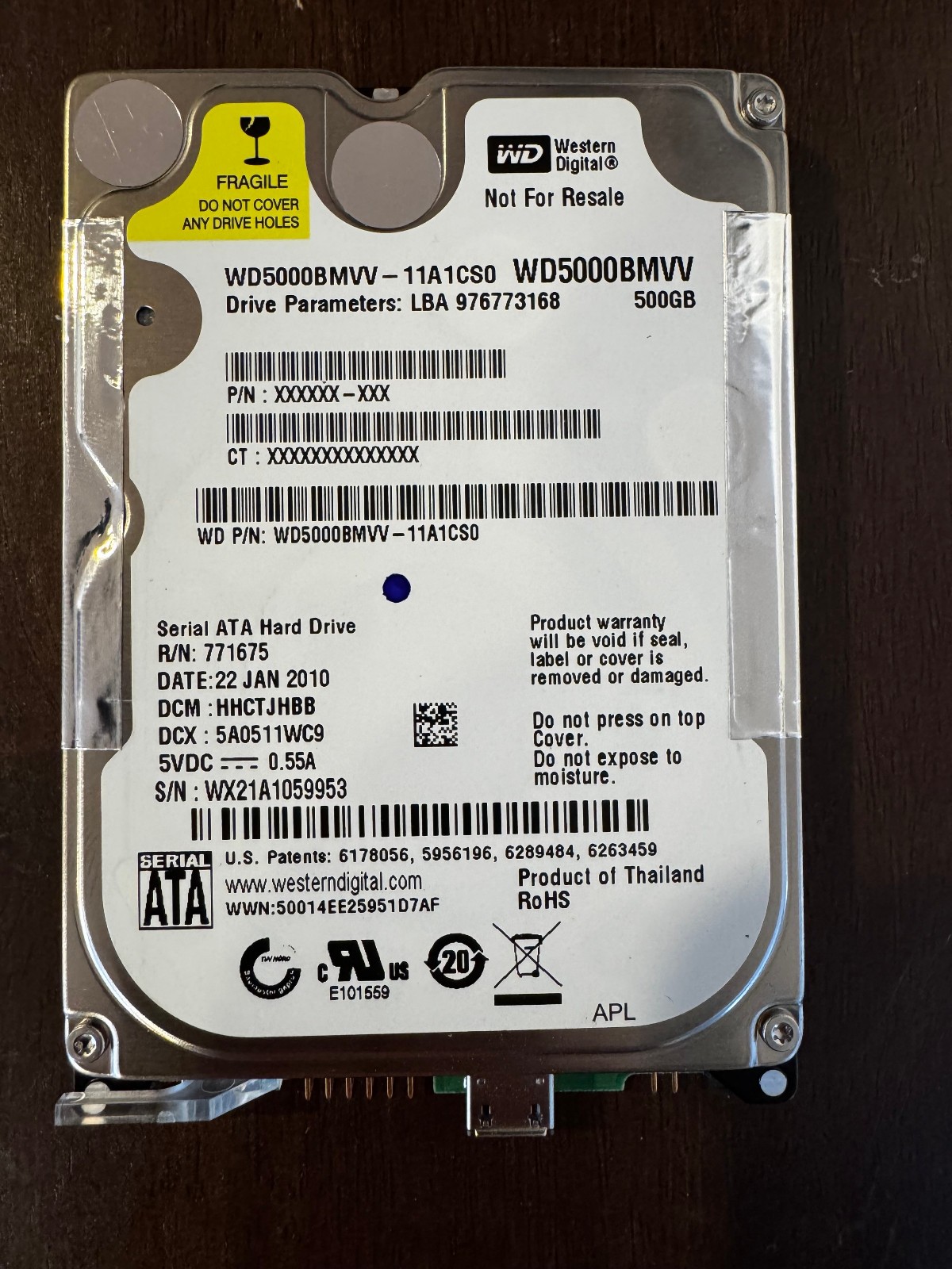 Western Digital WD5000BMVV - DCM: HHCTJHBB