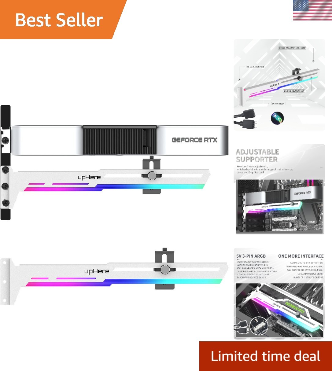 Adjustable GPU Support with Synchronizable RGB Strip - Compatible with Nvidia