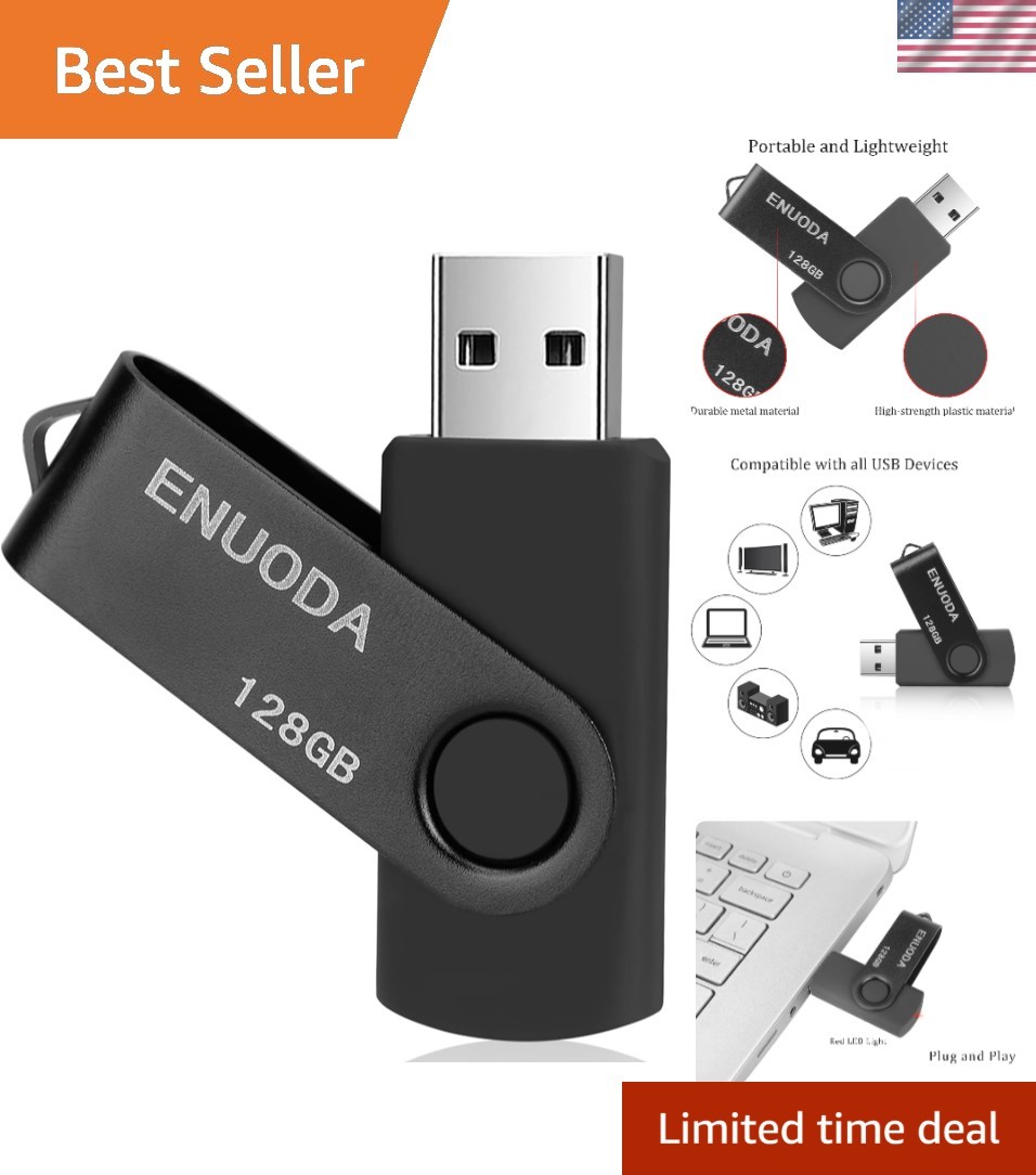 Elegant 128GB USB Flash Drive - Dust-Proof, Swivel Design for Easy Portability