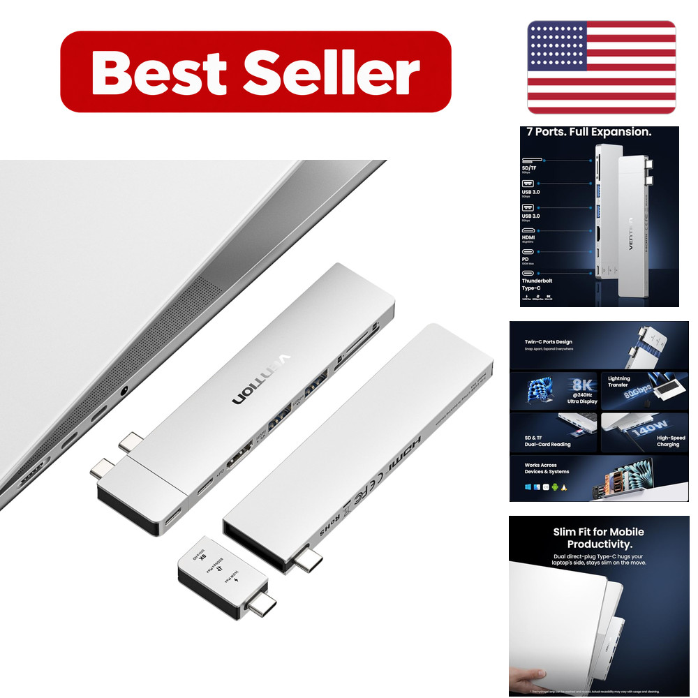 USB C Hub - Silver 140 Watts Aluminum