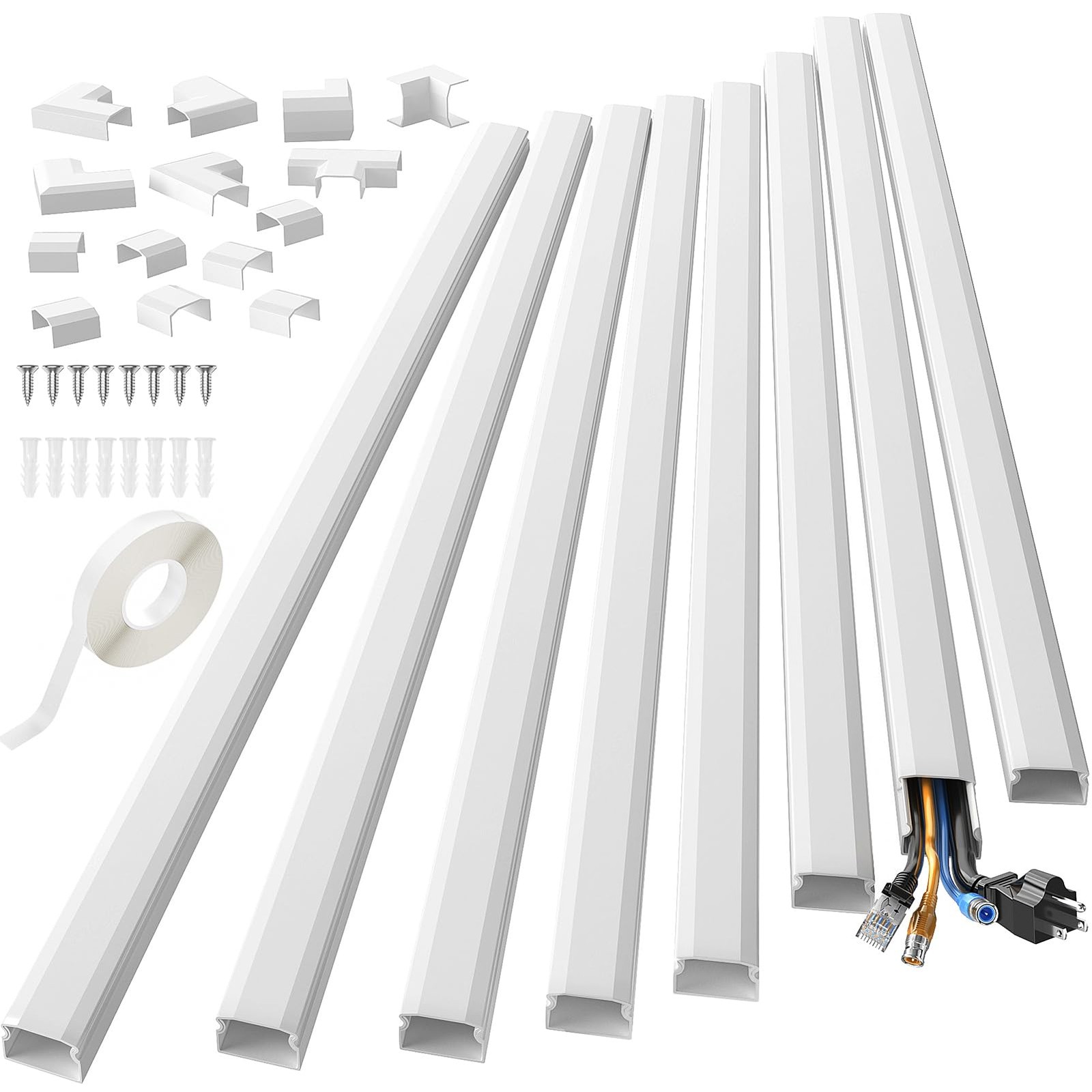 Yecaye 125in Cord Hider Large Cord Covers for Wires on Wall Cable Management ...