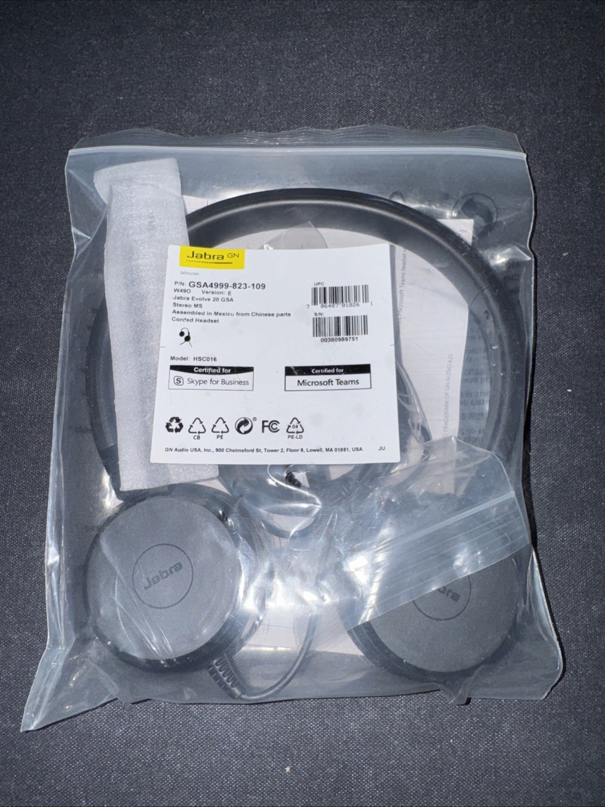 Jabra Evolve 20 MS USB-A Wired Binaural Headset GSA4999-823-109 HSC016
