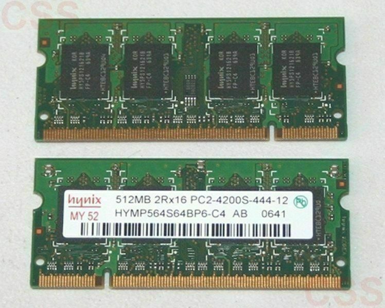 RAM Hynix PC2-4200S 2x 512MB 1GB Total MY 52 2Rx16 Laptop Computer Memory