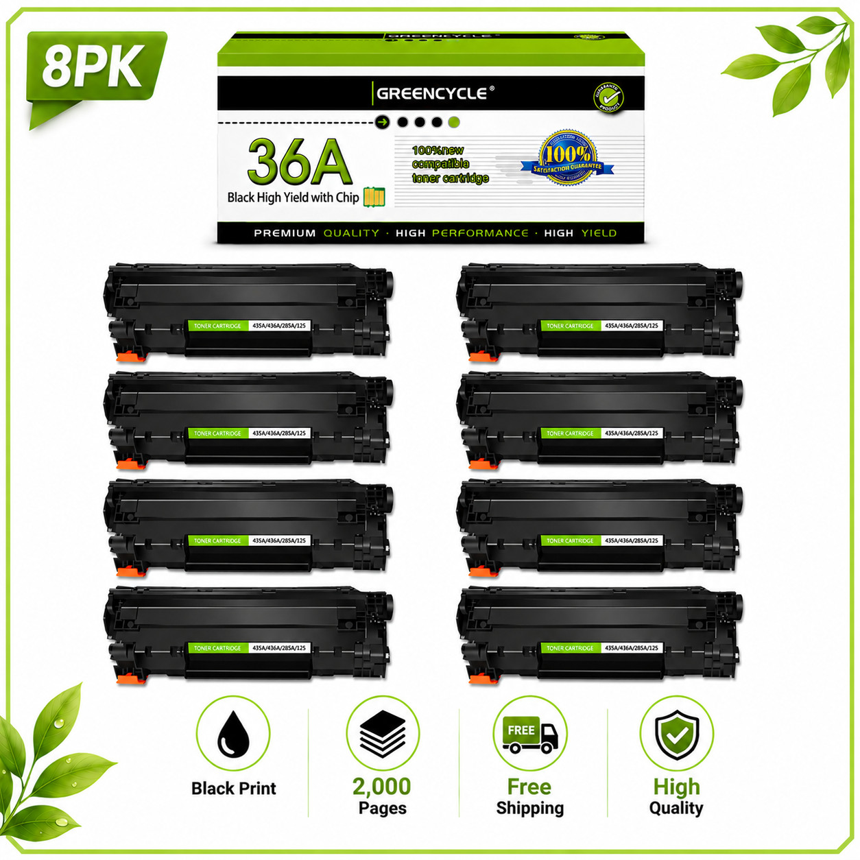 Replace Toner Cartridge CB436A For HP 36A LaserJet M1522 M1522n Printer x8pcs