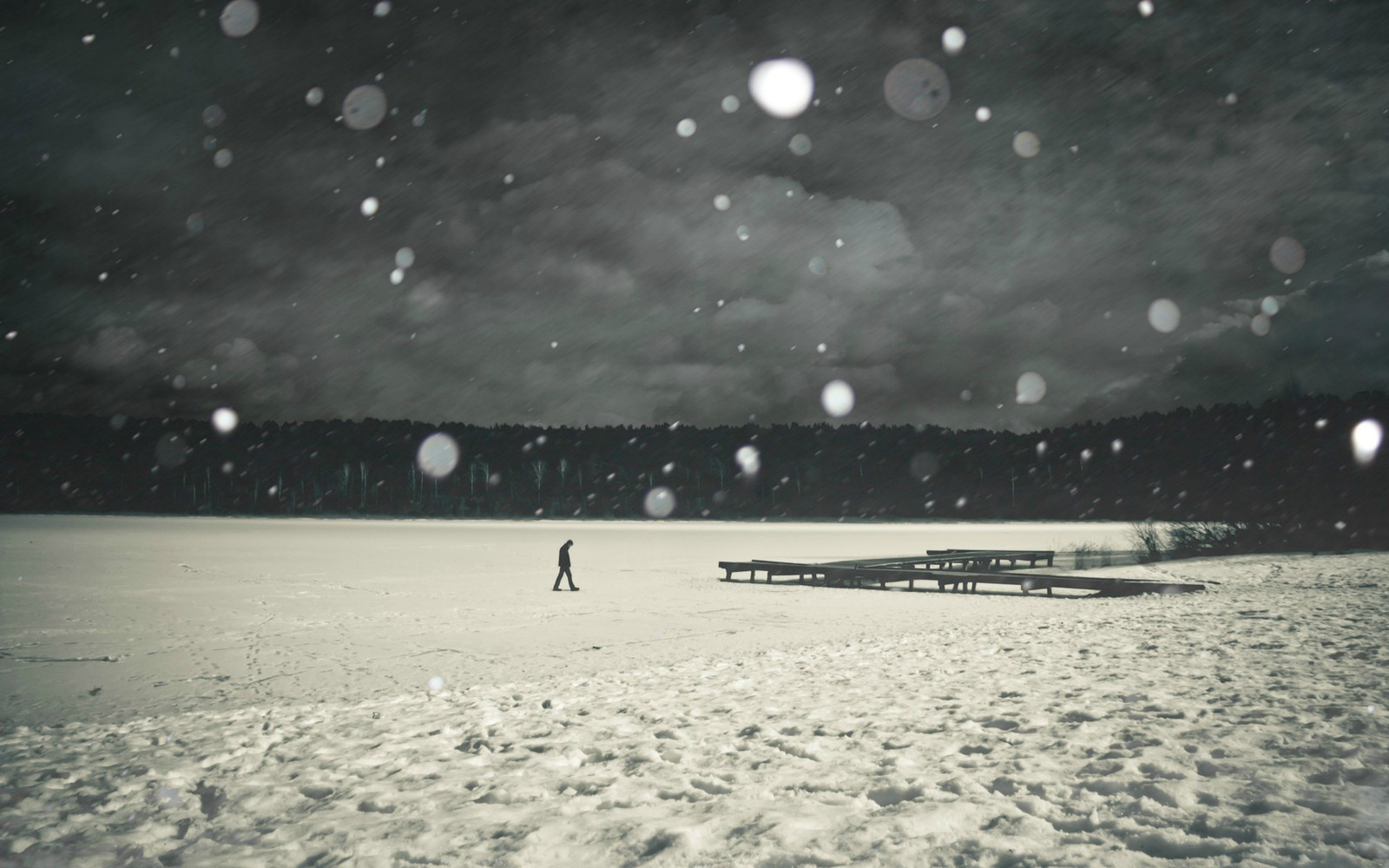 Landscape snow sad men sky loneliness winter cold alone Custom Gaming Mat Desk