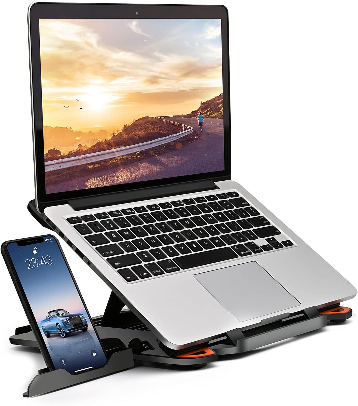 Laptop Stand with Phone Holder Adjustable Ergonomic Desk 10-17 Inch Black