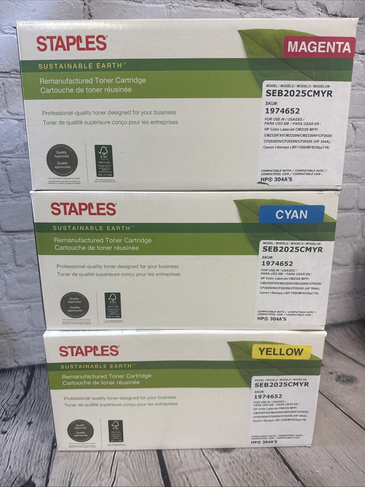 Staples Sustainable Earth Toner Cartidge Mag/Cyan/Yellow SEB2025CMYR For HP