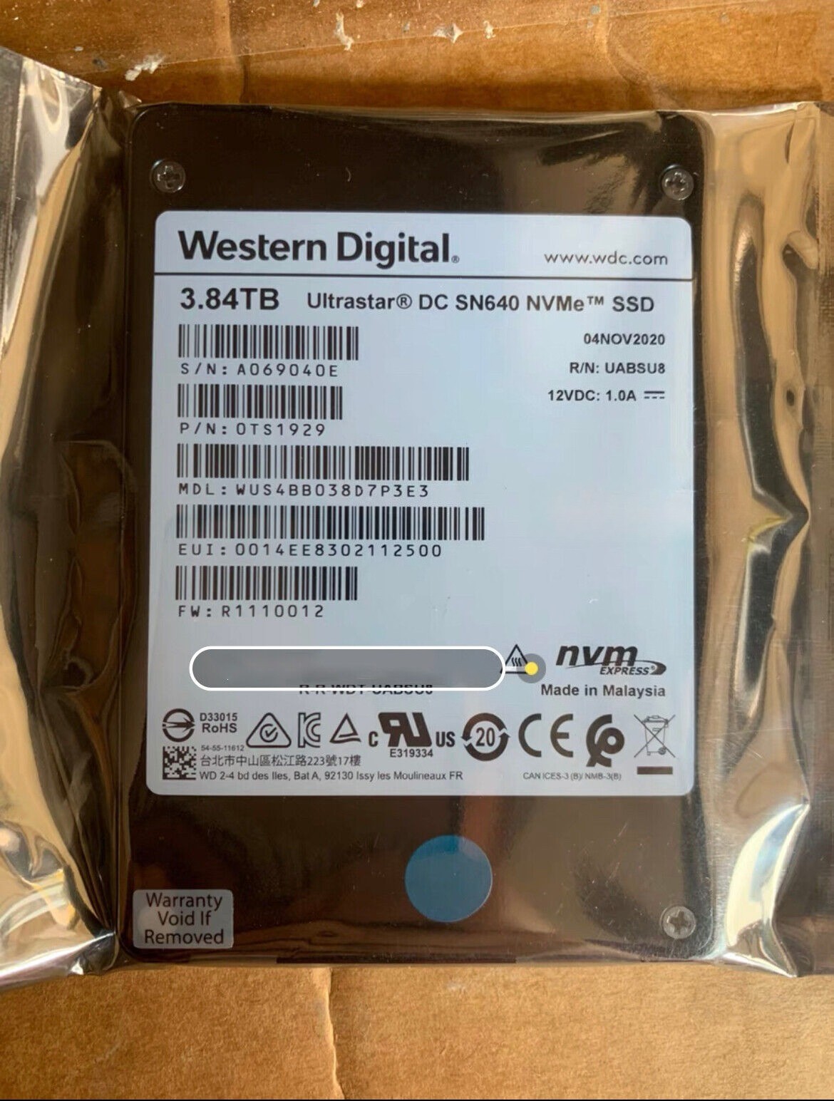 compatible WD Ultrastar SN640 3.84TB Gen3.1 x4 U.2 NVMe 2.5"SSD WUS4BB038D7P3E3