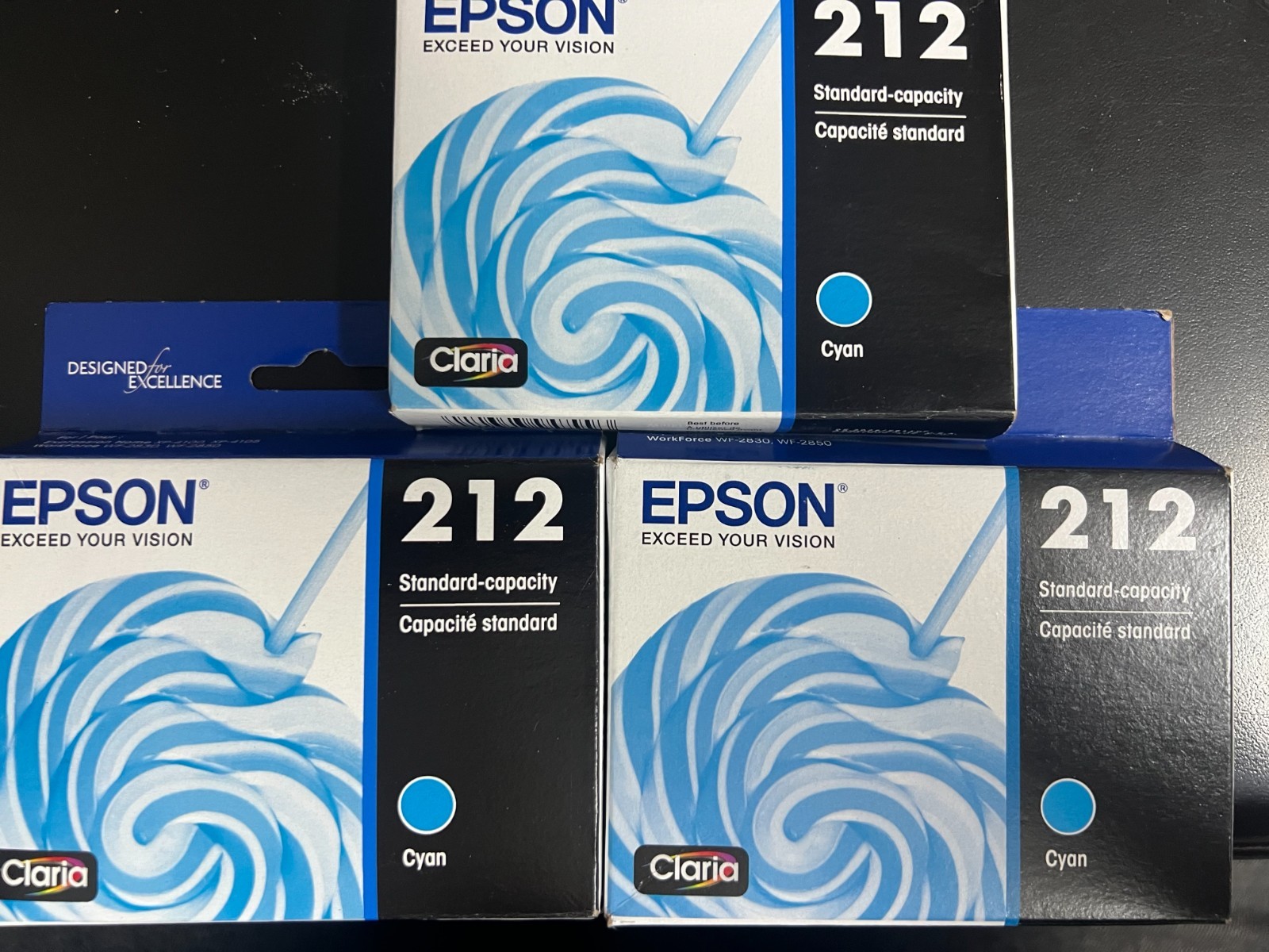 3 Epson 212 Standard Capacity Cyan Ink Cartridge T212220 7993/3