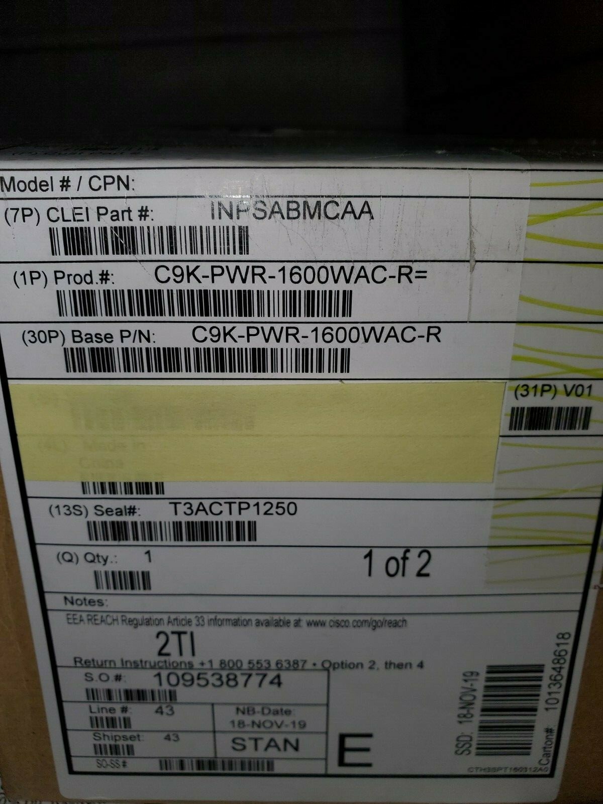 ***NEW*** CISCO C9K-PWR-1600WAC-R, FAST SHIPPING