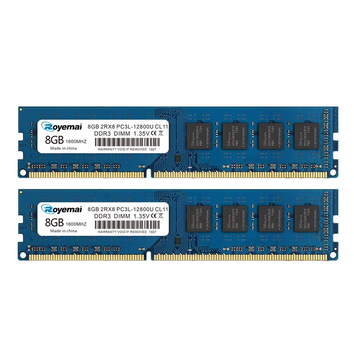 16GB 2x8GB Royemai Desktop RAM DDR3L 1600MHz PC3L12800 1.35V/1.5V CL11