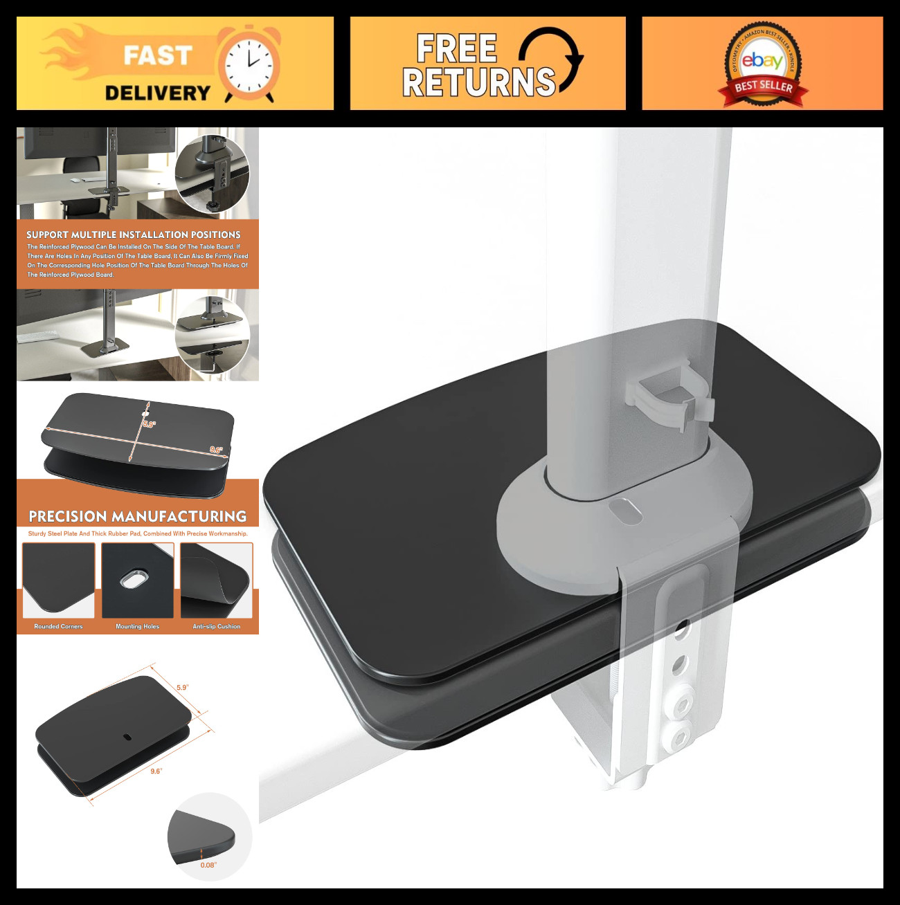 Universal Monitor Mount Reinforcement Plate for Glass & Fragile Tabletops - Stee