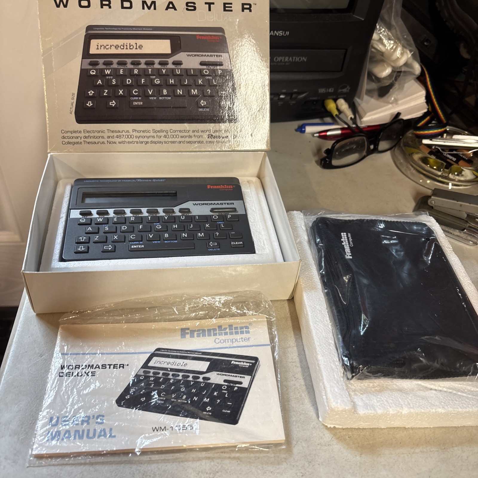 Franklin Wordmaster Deluxe WM-1055 Electronic Thesaurus&Case/Manual Tested NOS