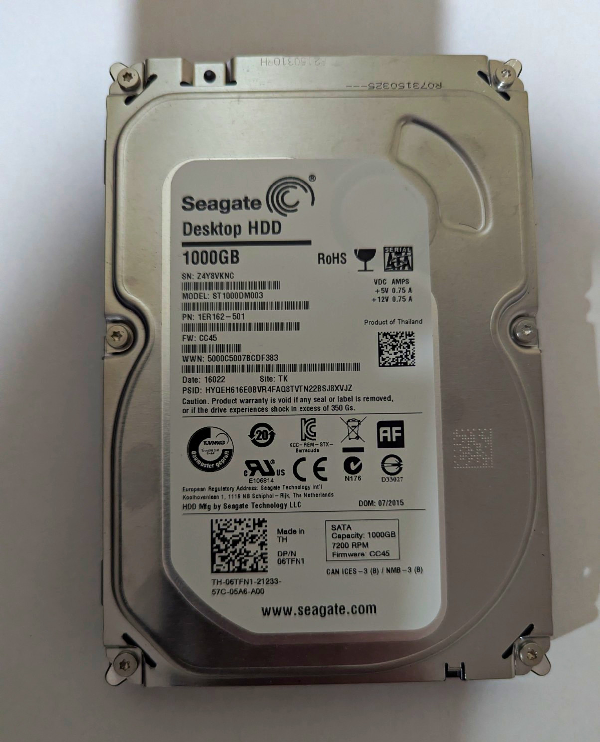 Seagate Desktop HDD 1TB 7200RPM 64MB Cache SATA 3.5in ST1000DM003