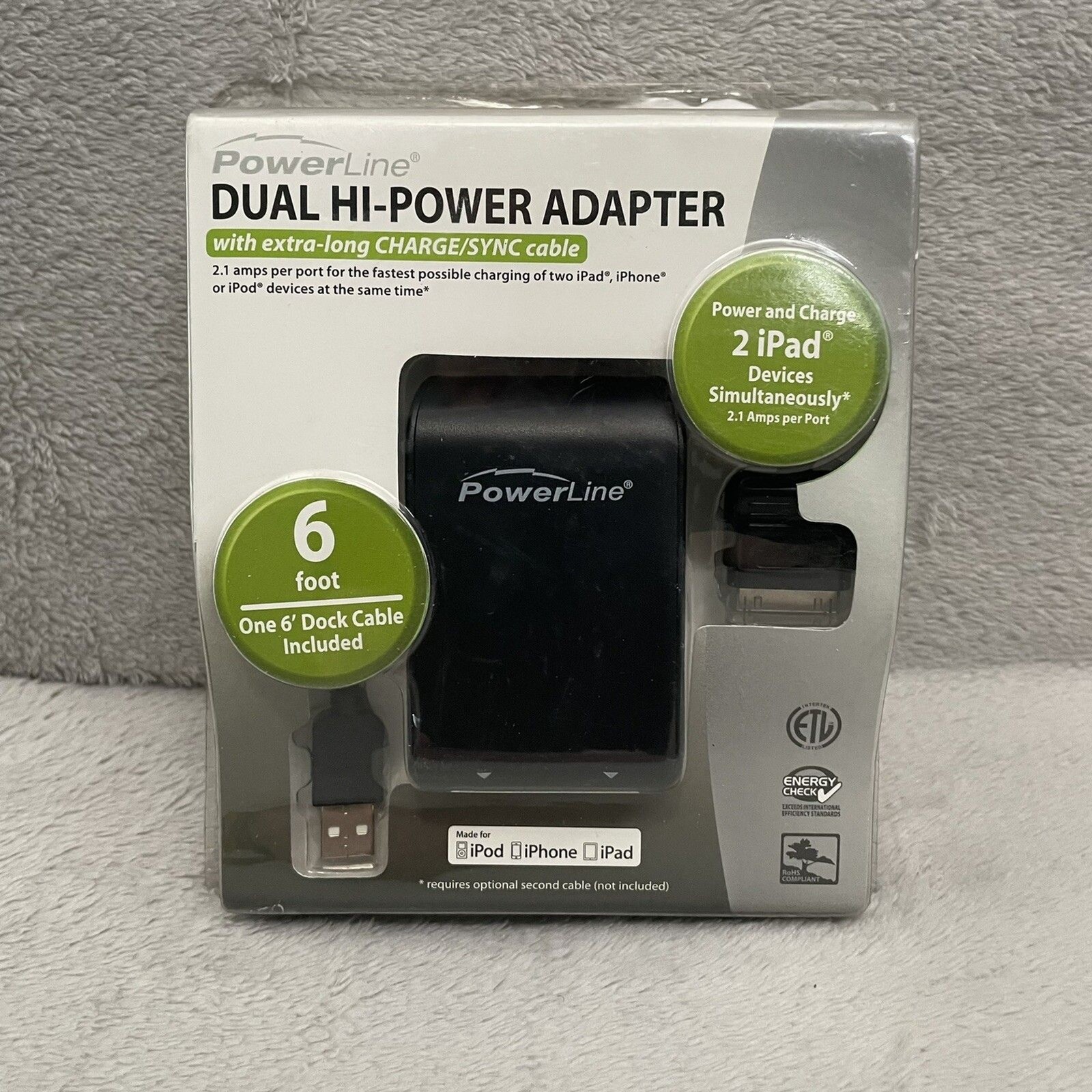 Powerline Dual Hi-Power 2 x 2.1a 2100ma Adapter for iPad, iPhone or iPod Devices