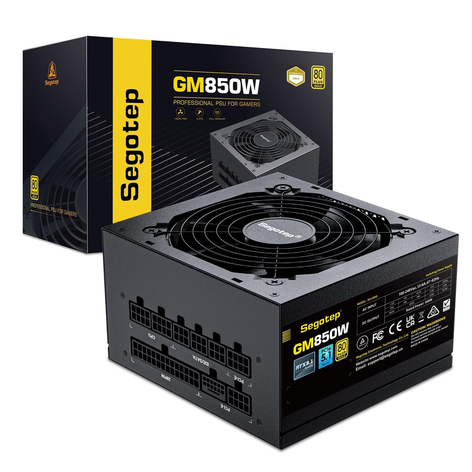 Segotep GM850 Power Supply 850W, PCIe 5.1 & ATX 3.1 Full Modular 80 Plus Gold...