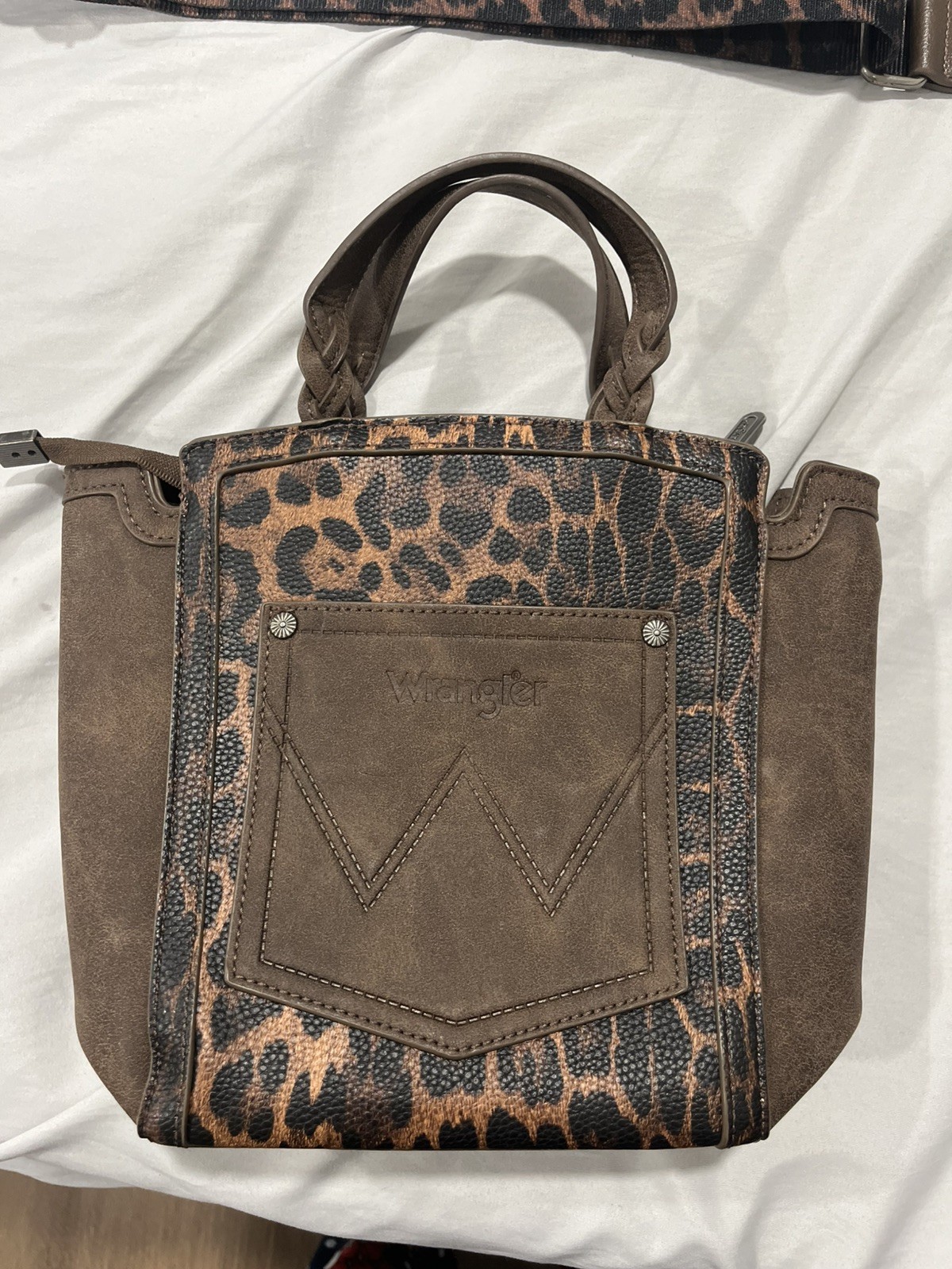 Wrangler Animal Print Faux Leather Briefcase Brown Black Multiple Compartments
