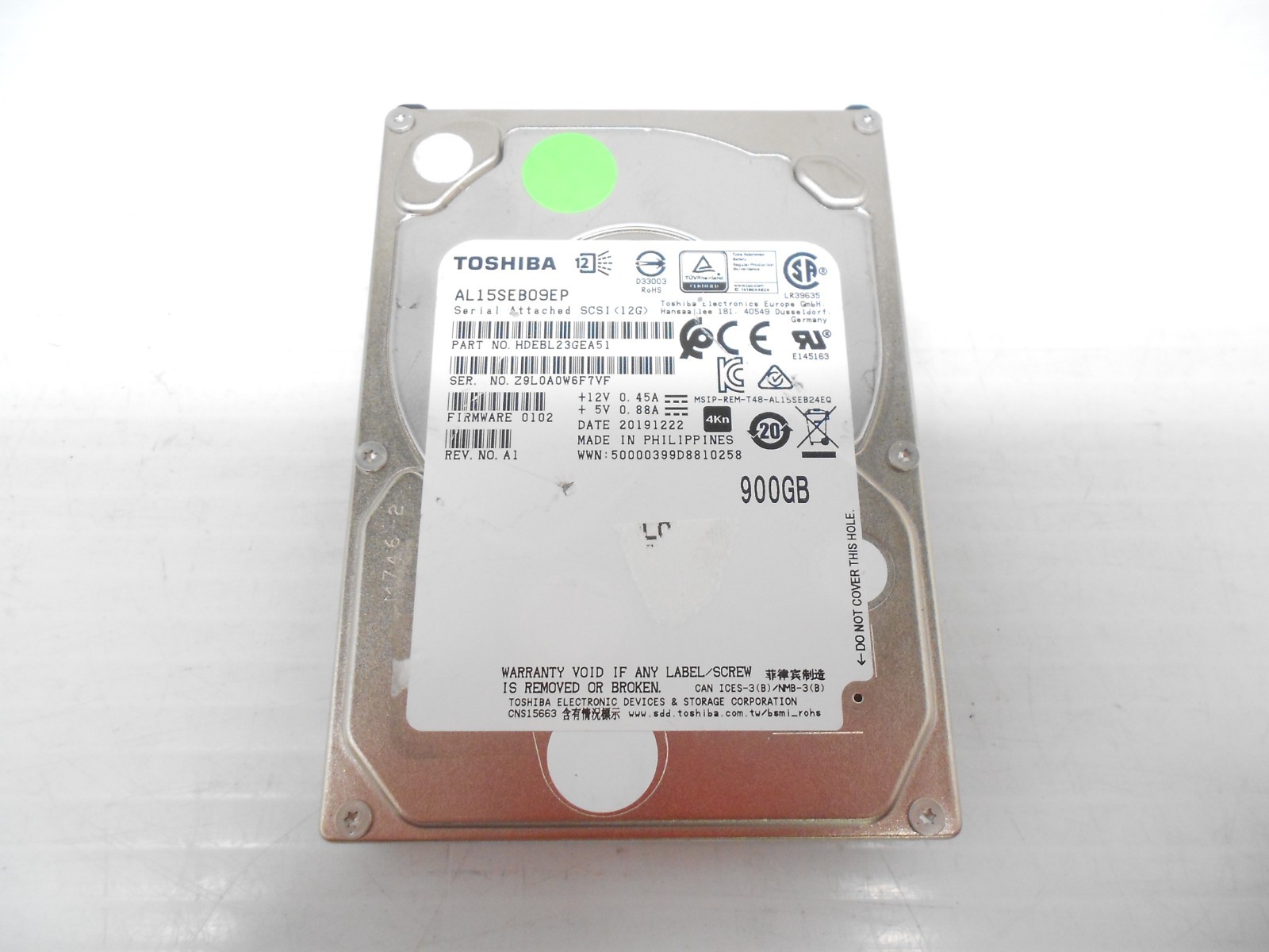 Toshiba 900GB 10K 12G 12gbps SAS Server 4KN Hard Drive 2.5" AL15SEB09EP Dell