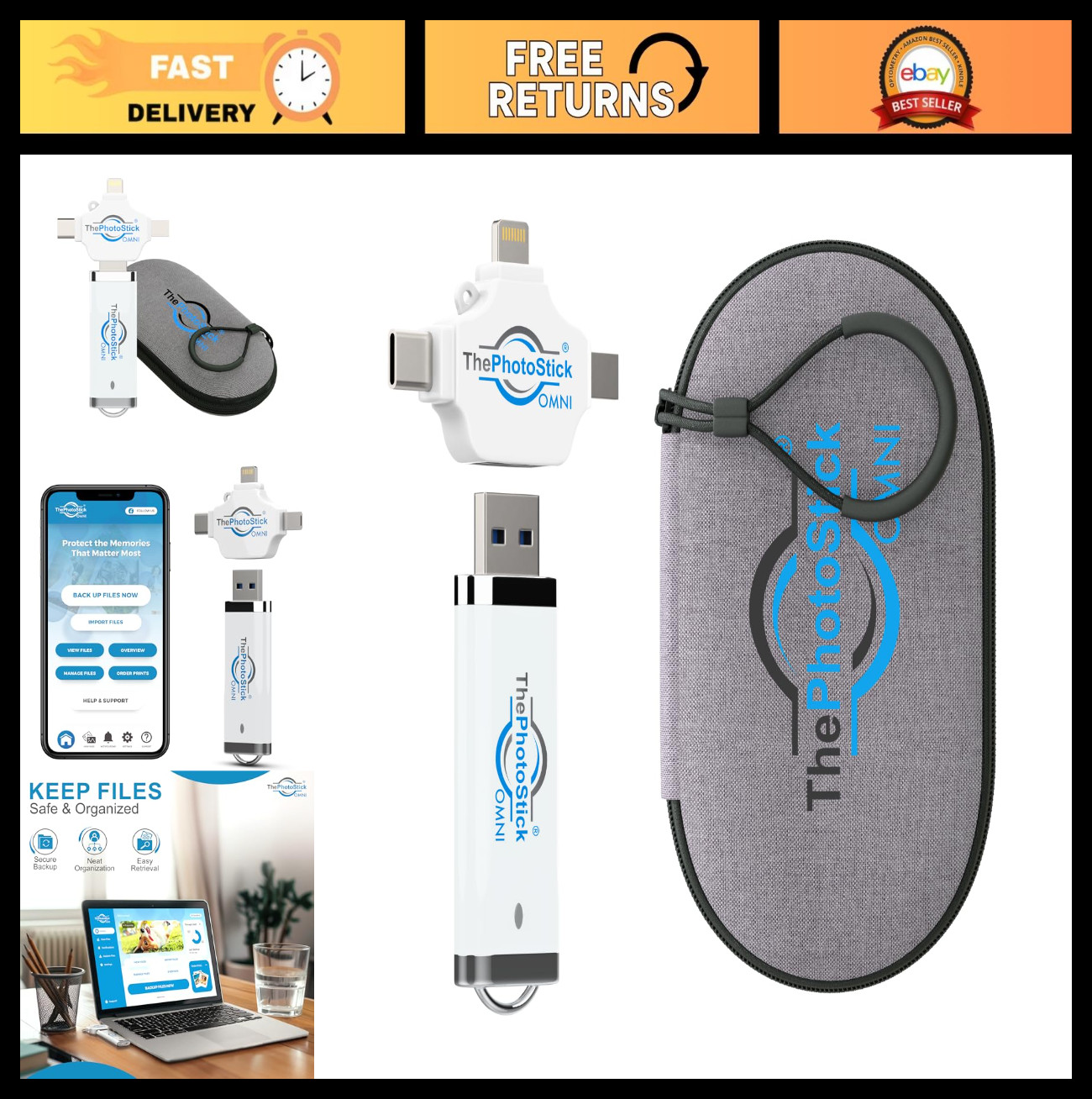 64GB Photo & Video Backup Stick + Protective Case | USB & Multiport File Transfe