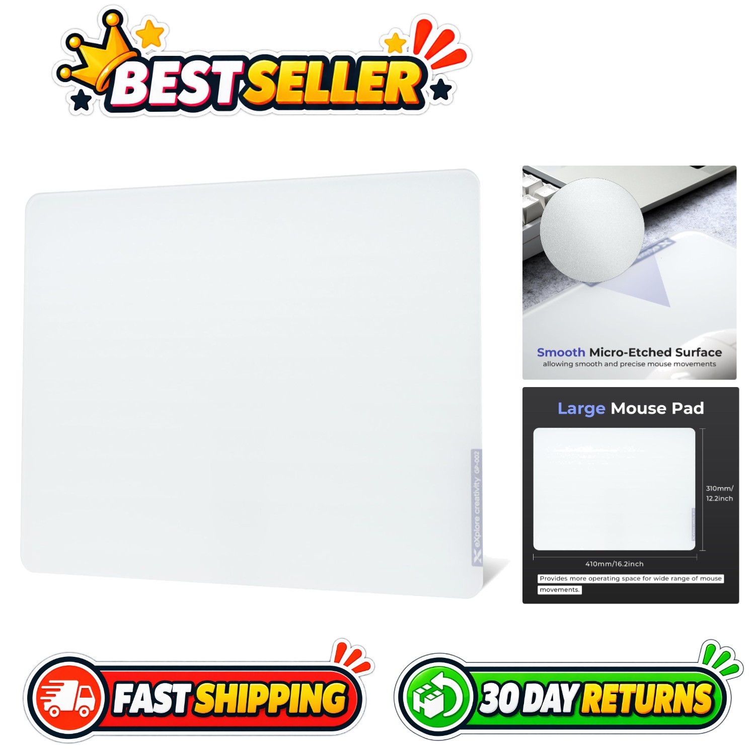 XVX Glass Gaming Mousepad Hard Surface Large 16.2x12.2in Non-slip