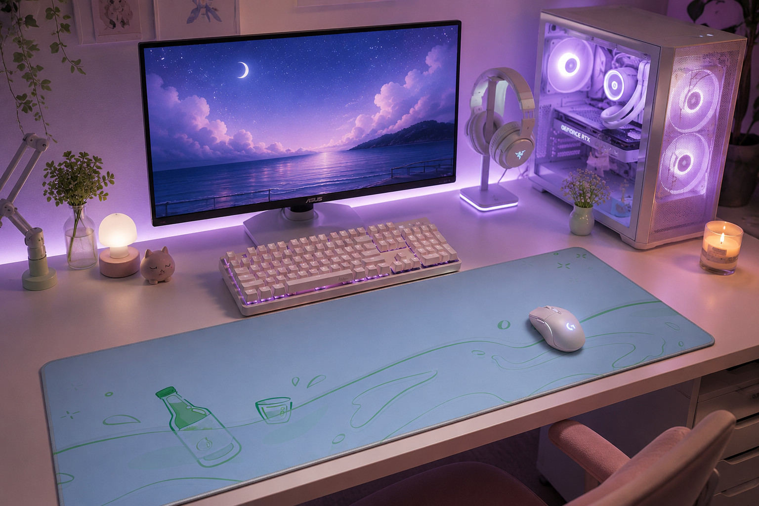XL Extended Gaming Mouse Pad 35.5" x 15.5" Cute Bottle Desk Mat Non-Slip