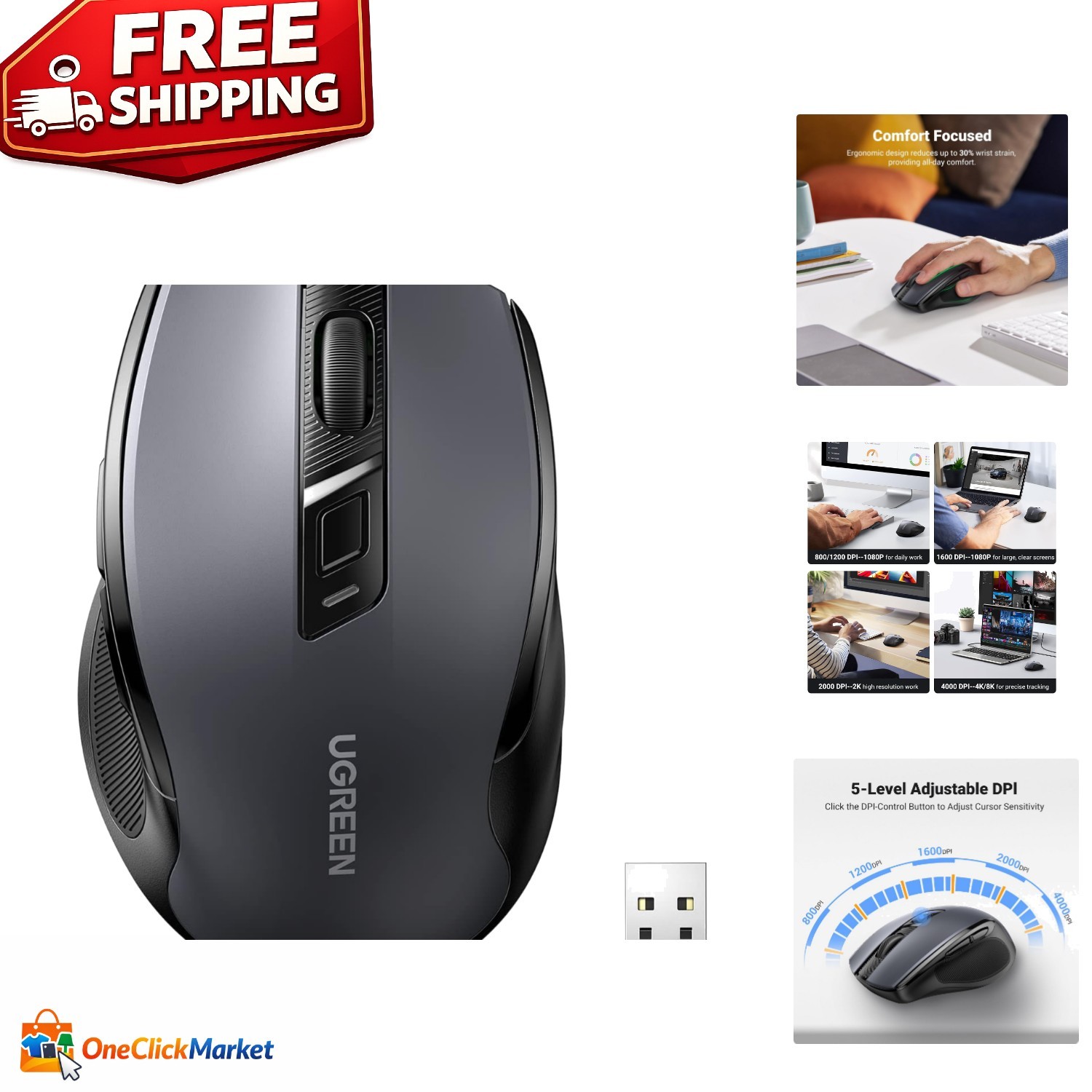 Innovative Wireless Mouse: Ergonomic Design with 6 Buttons & Broad Compatibility