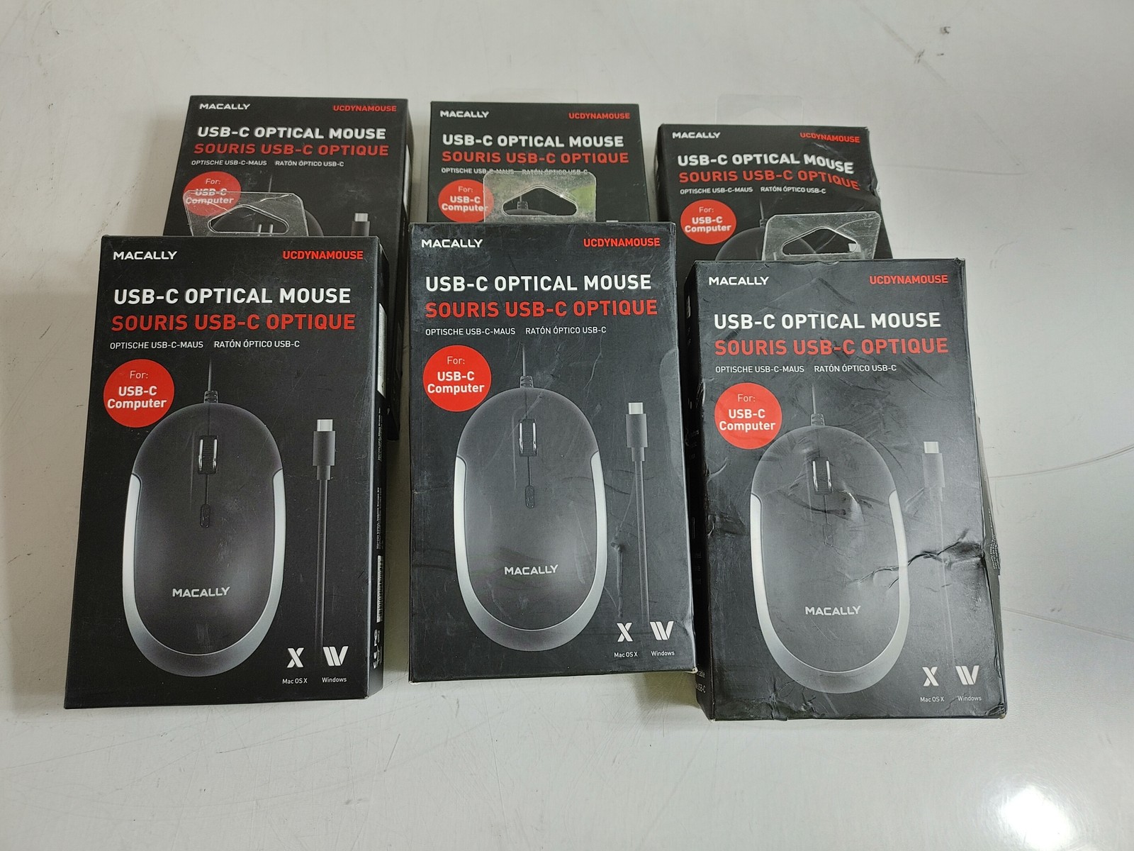 Lot of 6 MACALLY UCDYNAMOUSESG 3 Button USB-C Optical Mouse 2400 DPI