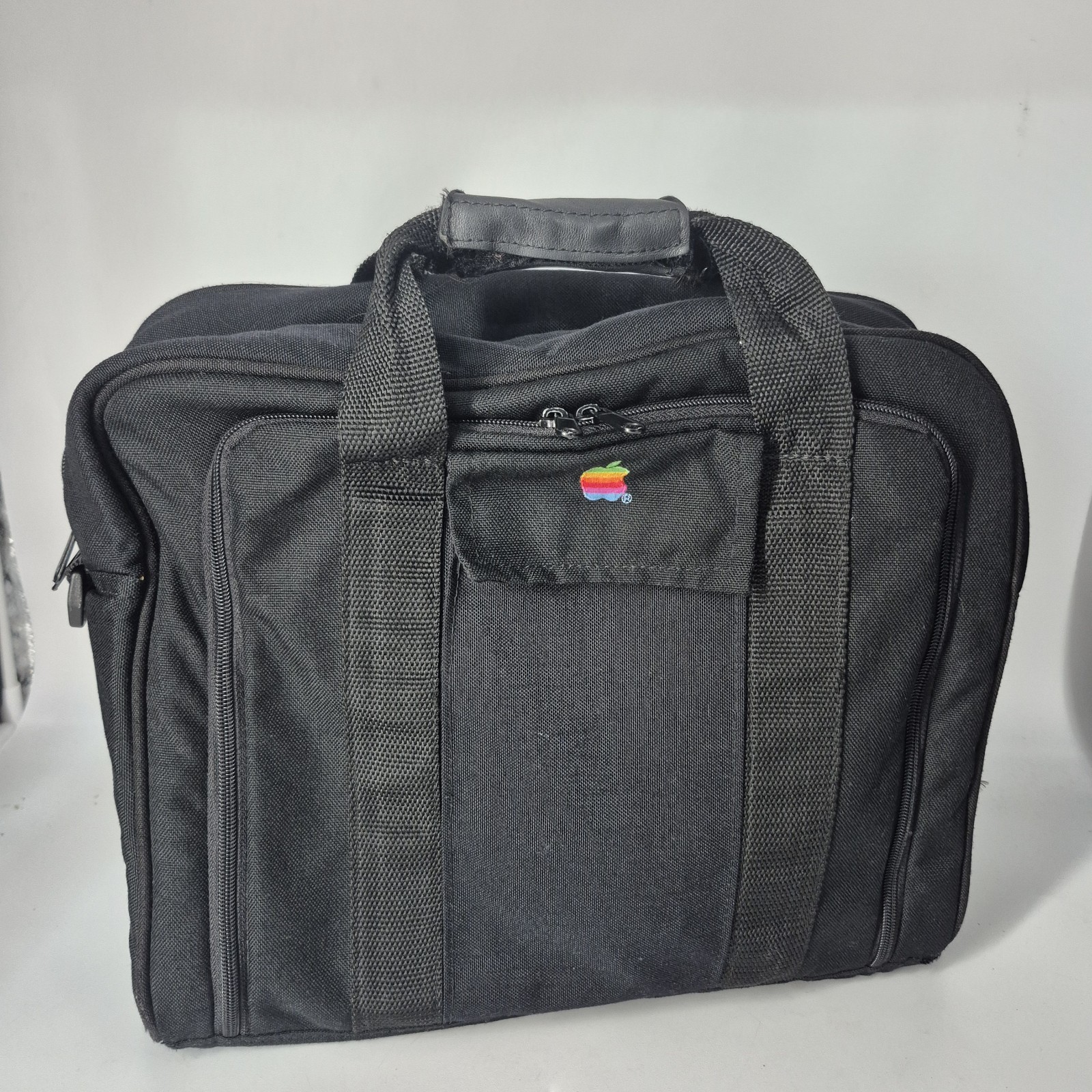 Vintage Apple Logo Macintosh Black Canvas Laptop Case Messenger Bag 15"x13"x6"