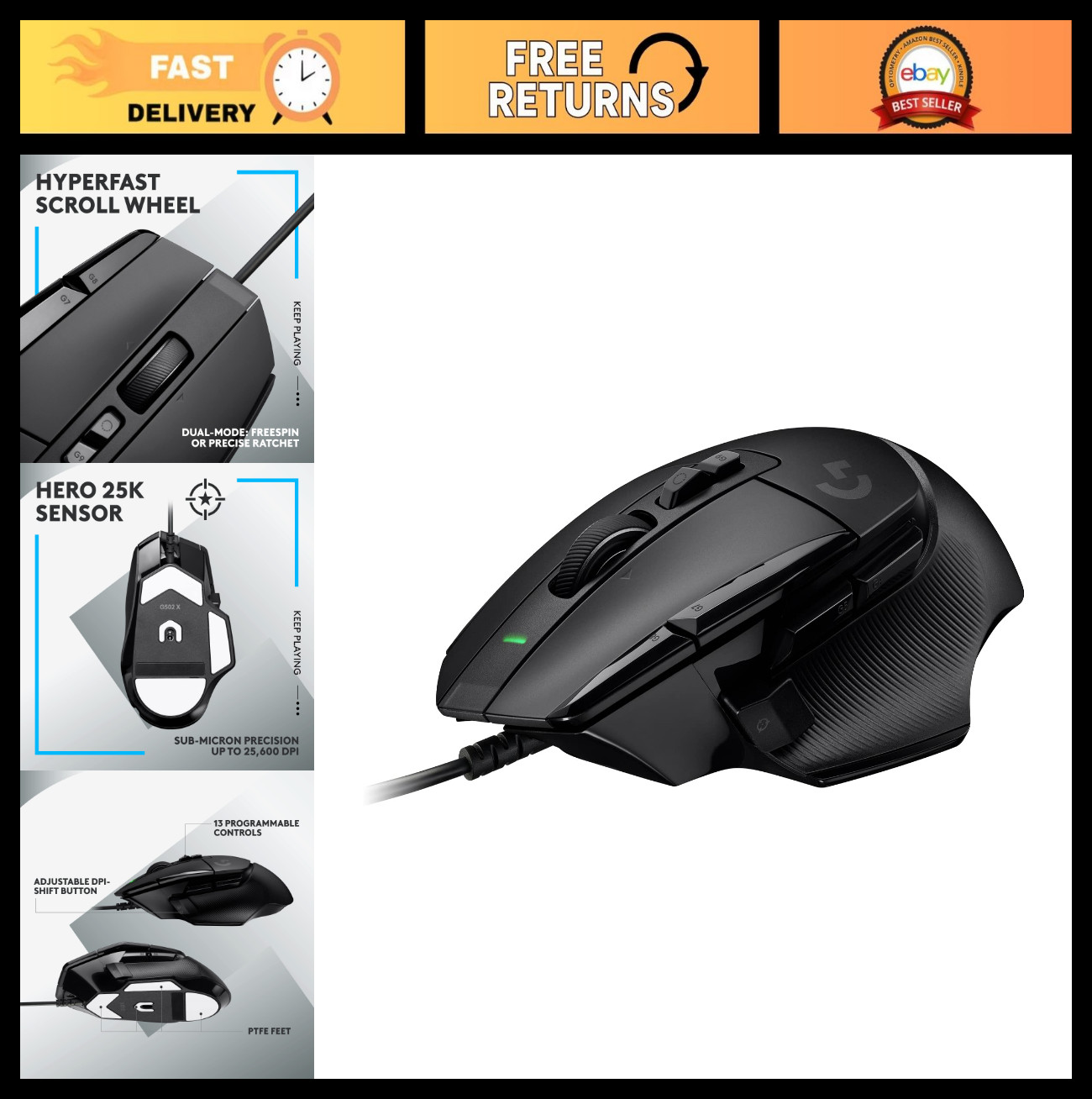 High-Precision Wired Gaming Mouse - RGB Lighting, Adjustable DPI, Ergonomic Desi