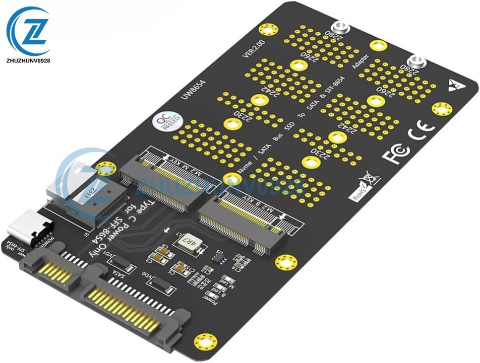 High-Speed 2 in 1 M.2 NVMe/SATA SSD To SFF-8654 & SATA Adapter Combo