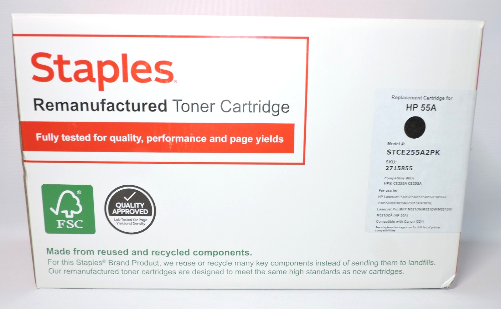 Tru Red Staples Black Toner Cartridge HP 55A CE255A2PK Sealed Toner NEW Open Box