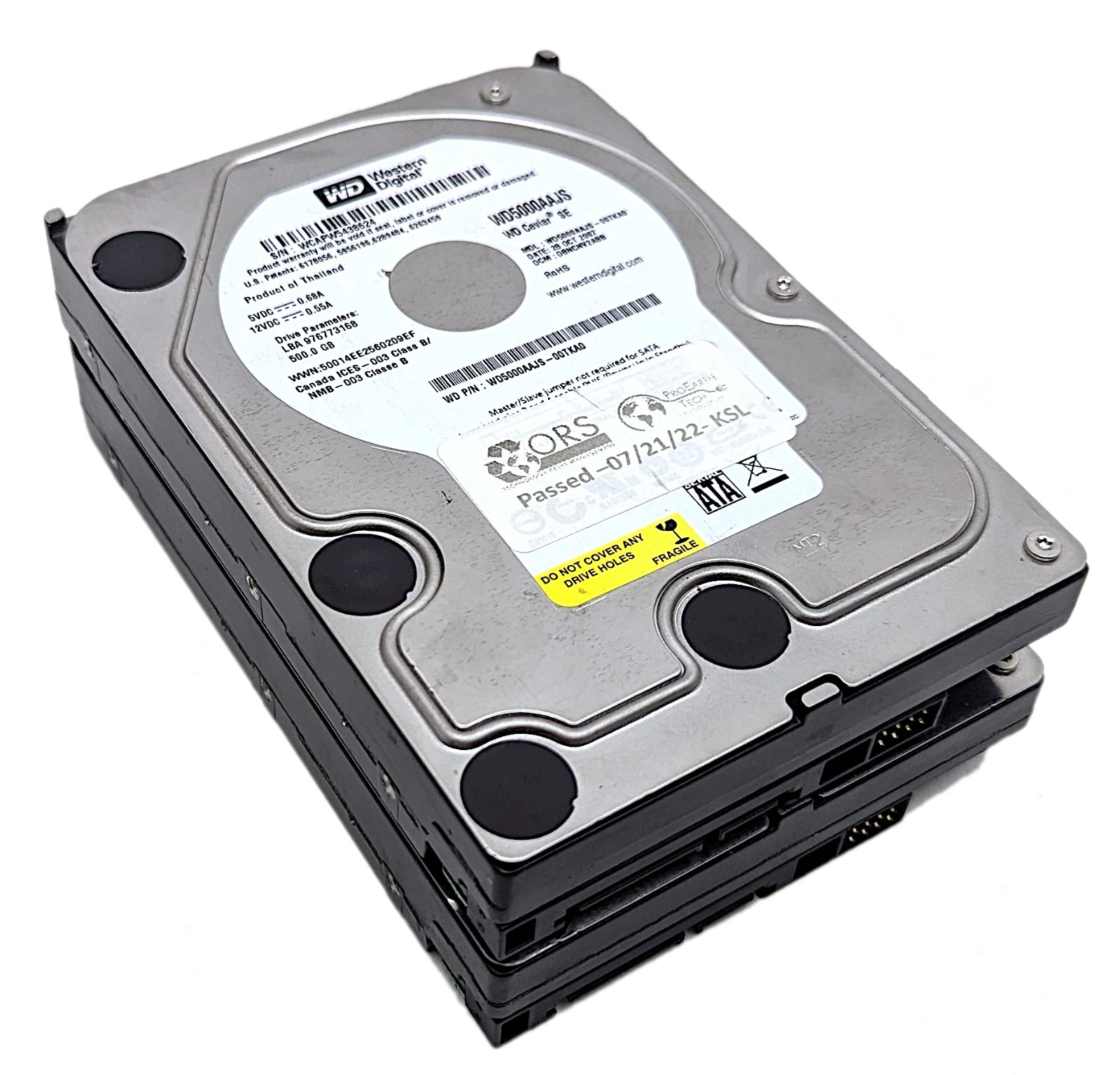 Lot of 2 Western Digital WD Caviar 500GB 7200RPM 8MB SATA II 3.5" HDD WD5000AAJS