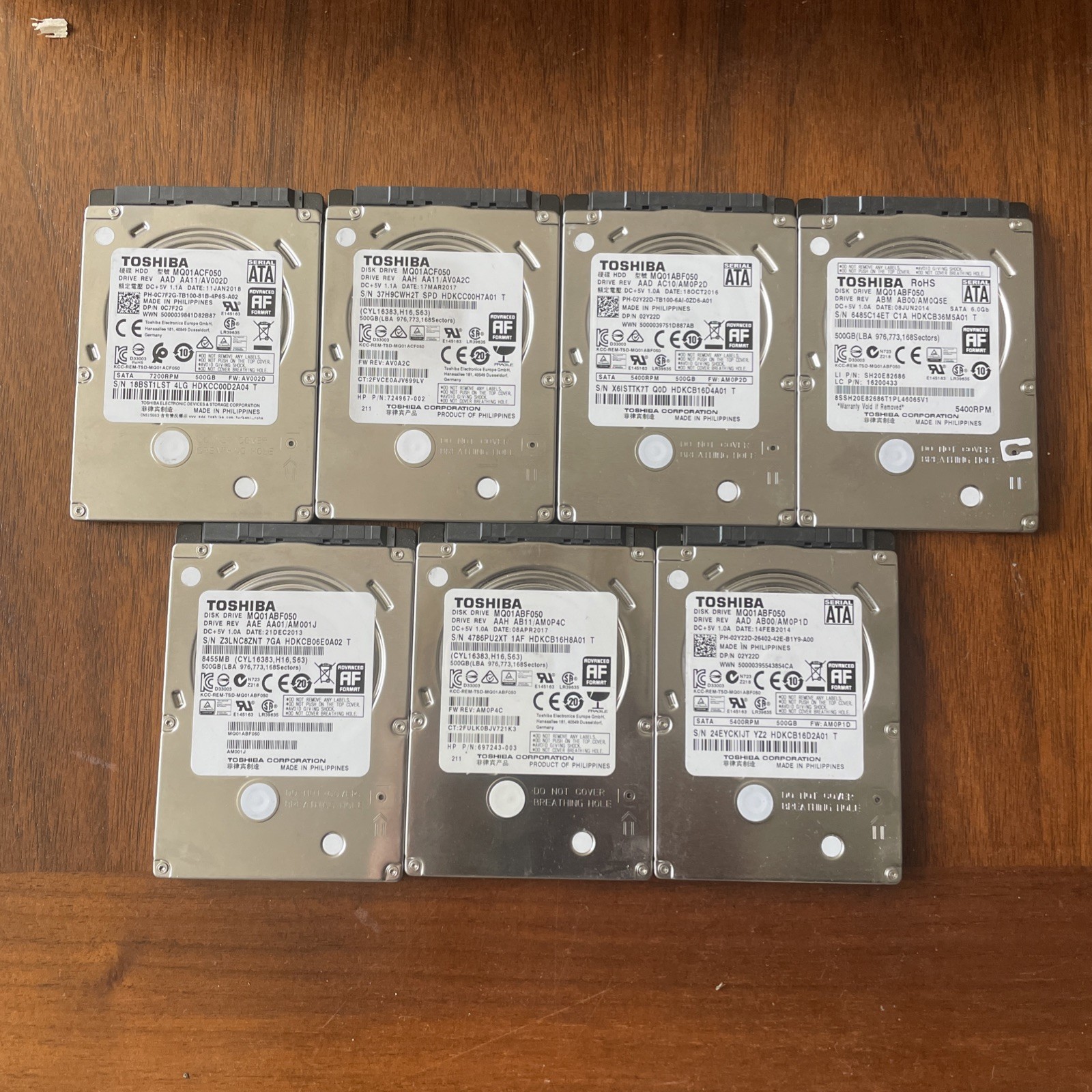 Toshiba 500GB 2.5" THIN HDD Lot Of 7 MIXED Used Good SMART