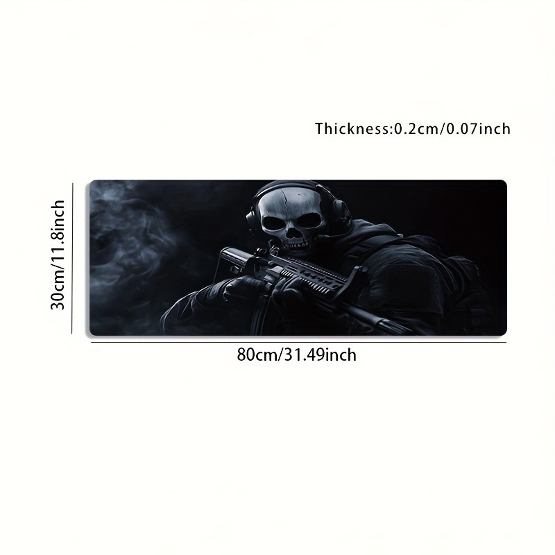 A Large Gaming Mouse Pad Featuring a Skull Mask Warrior with a Gun Battle Desi