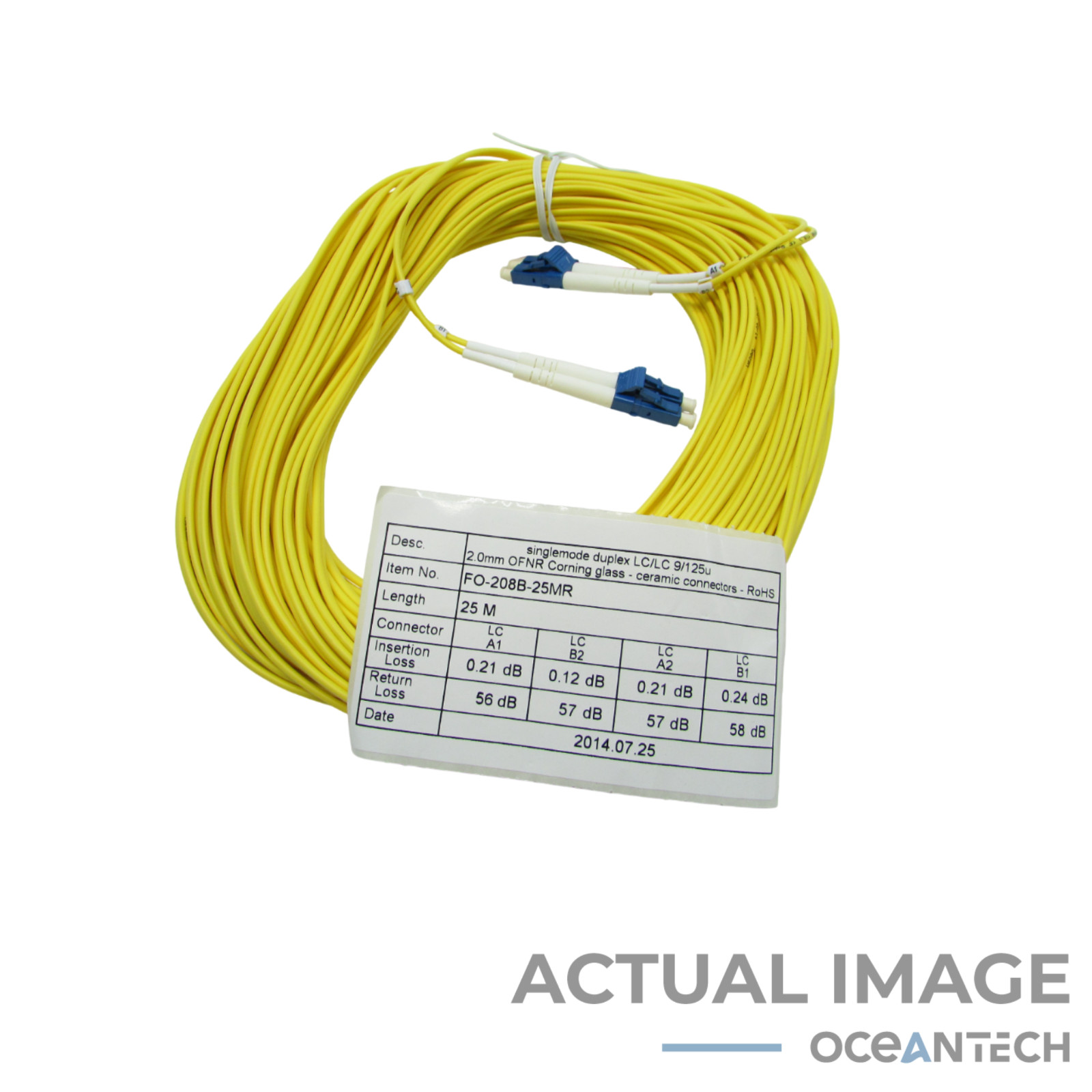 New 25M LC to LC 9/125u Singlemode Duplex FO-208B-25MR 2.0mm OFNR Corning Glass