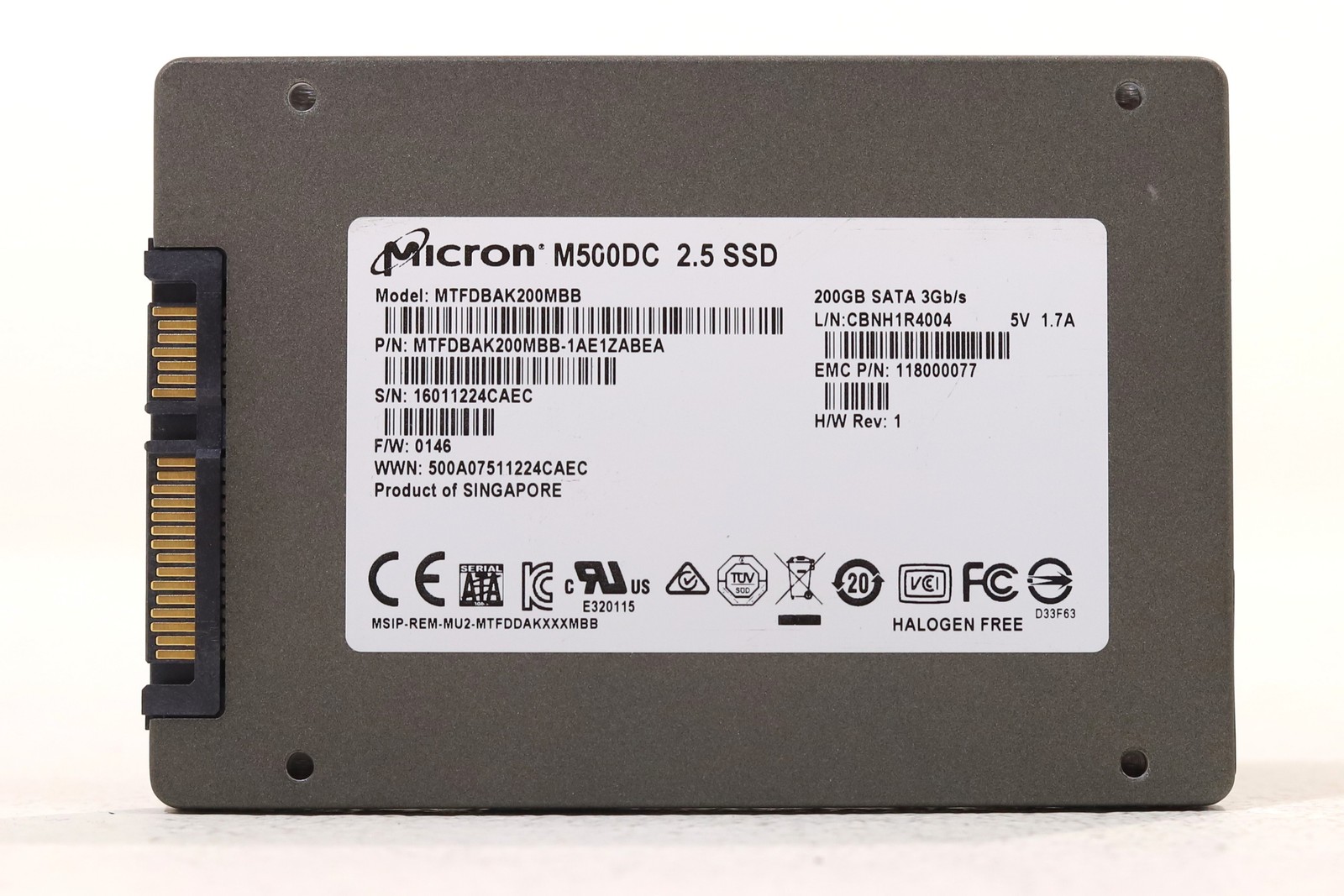 EMC MTFDBAK200MBB 200GB 2.5" 3Gb/s SATA Solid State Drive P/N: 118000077 Tested