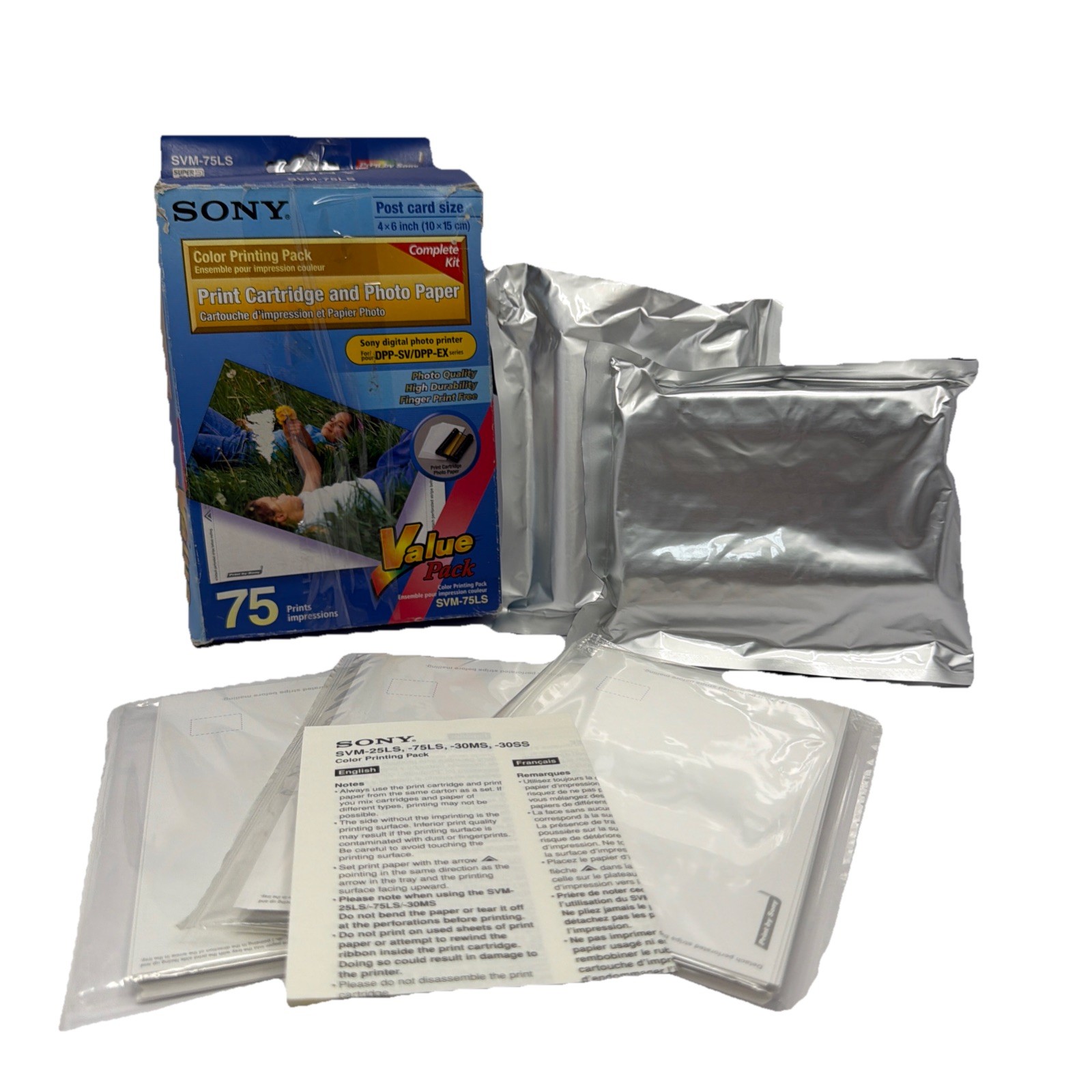 Sony SVM-75LS Photo Paper Print Pack 4x6 OEM DPP-SV EX Open Box Missing 1 Cart