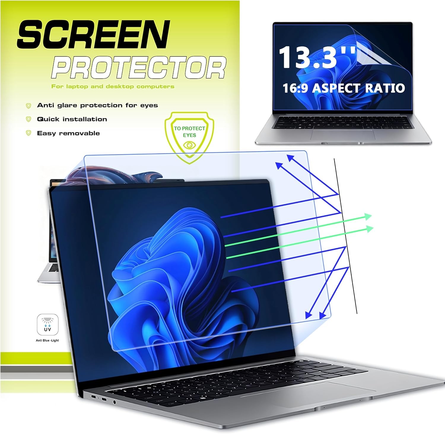 13.3 Inch 16:9 Anti Blue Light Laptop Screen Protector - 2 Pack
