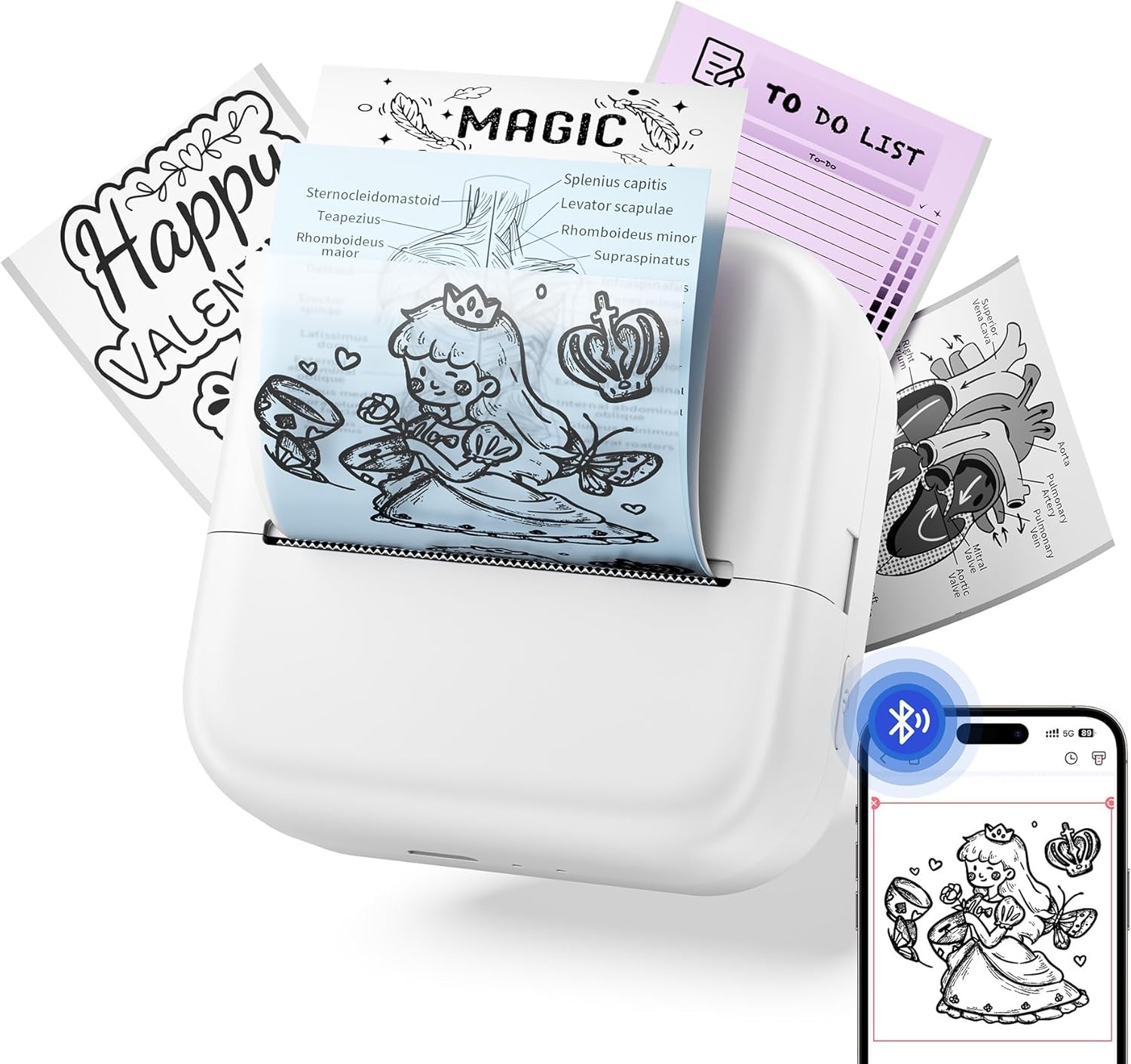 M02L Mini Thermal Sticker Printer, Wireless for Notes DIY, fits iOS & Android
