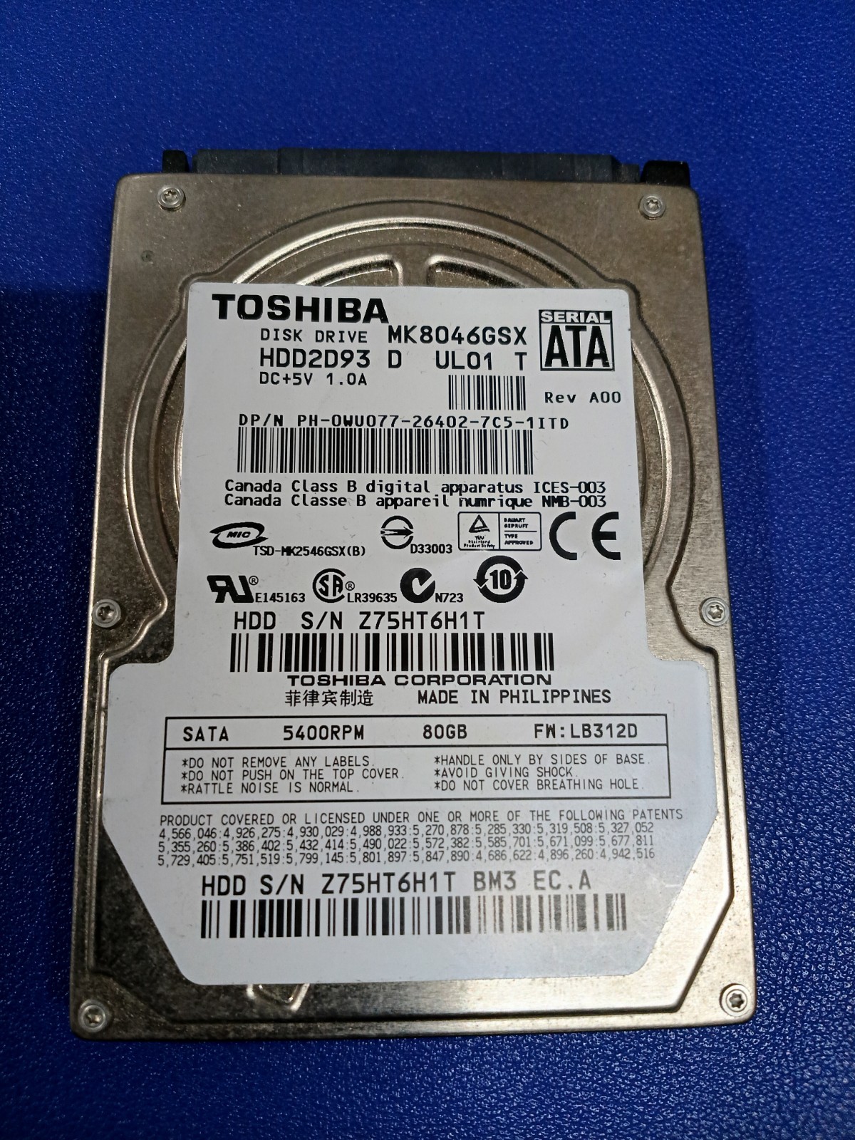 Toshiba 80GB Internal 5400RPM 2.5" (HDD2D93) HDD