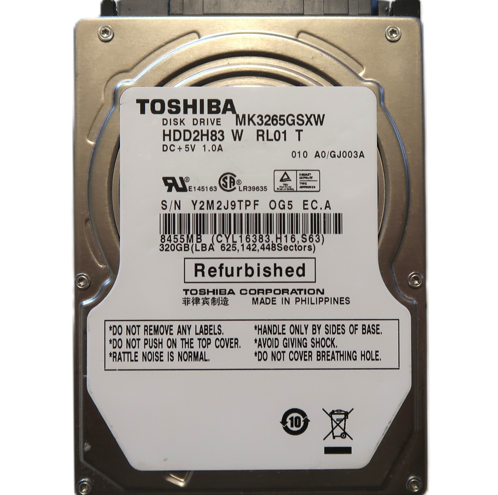 Toshiba MK3265GSXW HDD2H83 W RL01 T 010 A0/GJ003A 320gb 2.5" Sata Hard Drive 