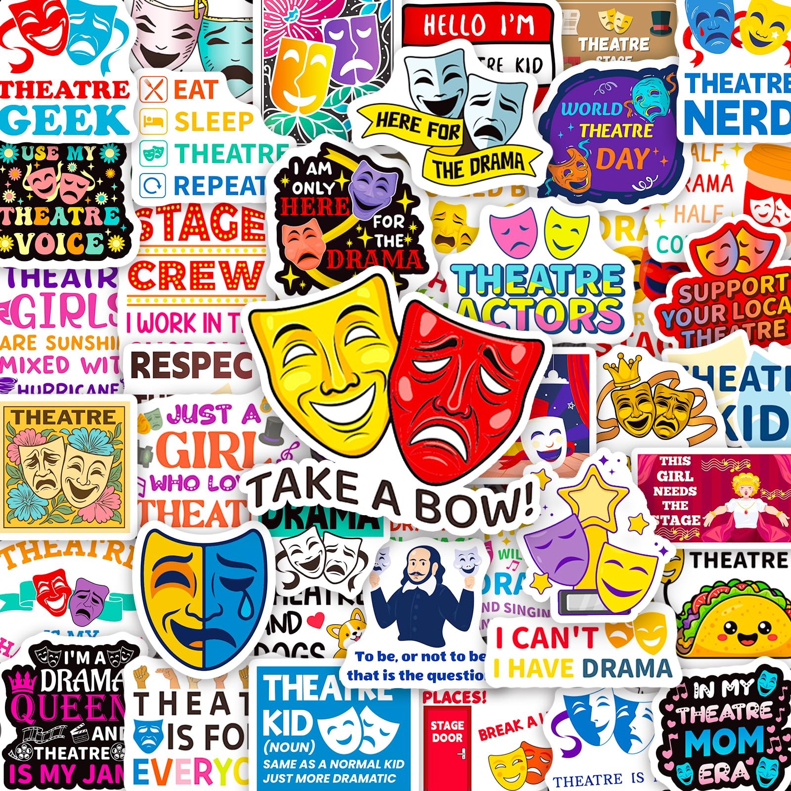 Yqskt 200PCS Theatre Stickers, Brown, Yellow, Blue, Red, Black, Pink, White